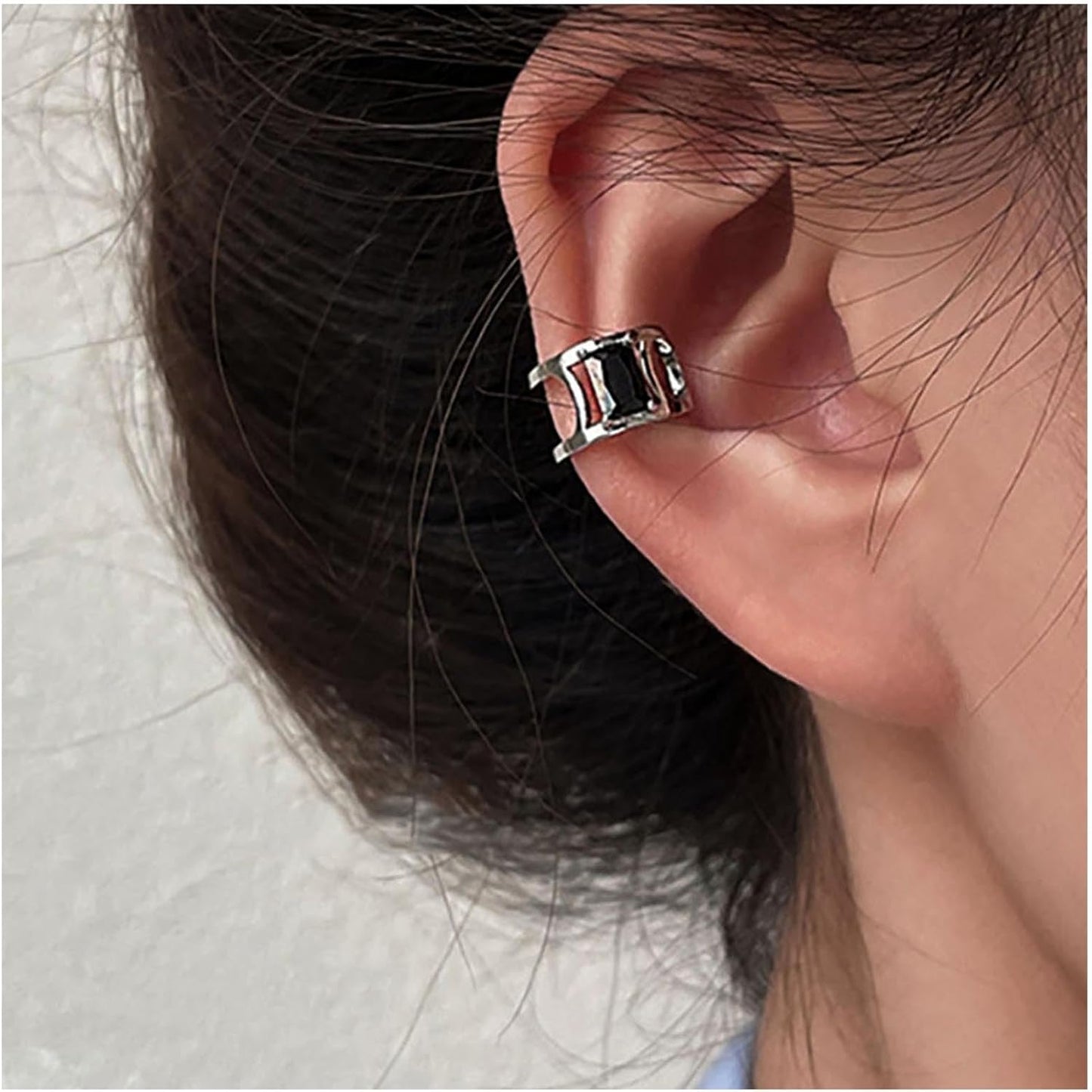 Vintage Crystal Ear Cuff Earrings Black Onyx Cuff Earrings Rhinestone Cartilage Earrings Silver Open Cuff Wrap Earrings Jewelry for Women