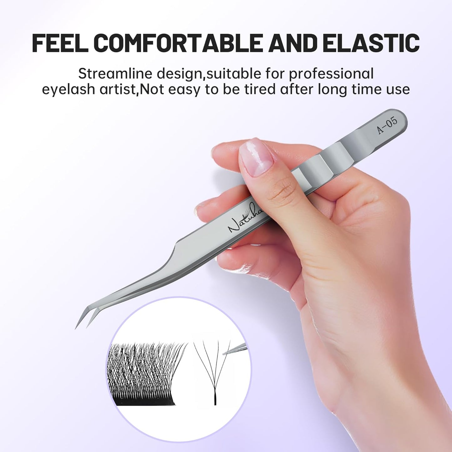 High Precision Lash Tweezers for Individual and Volume Eyelash Extensions Premium Stainless Steel Curved Fiber Tip Professional Isolation Tweezer