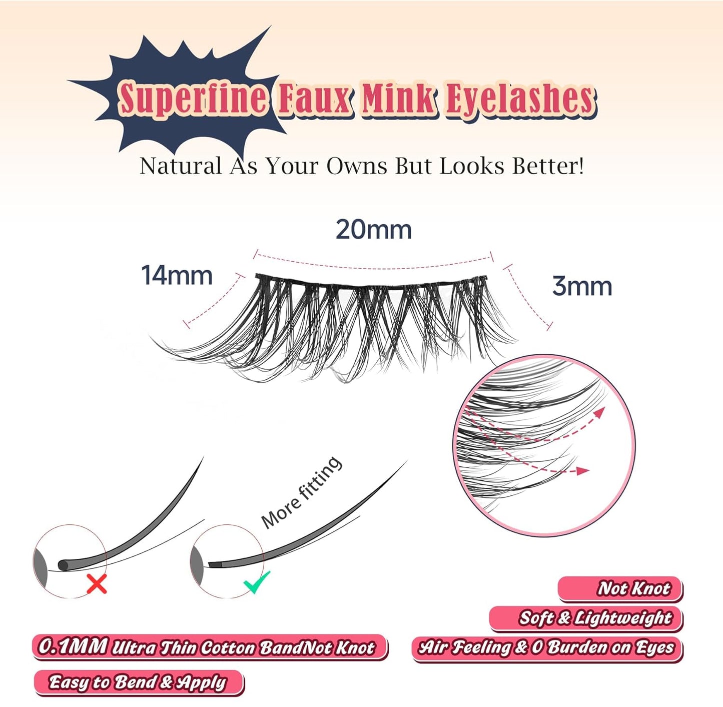 Half Lashes Cat Eye False Eyelashes Natural Look 14MM Natural Corner Lashes Wispy Half Eyelashes 3/4 Lash with Thin Cotton Band C Curl Soft Eyelash Siligli 7 Pair