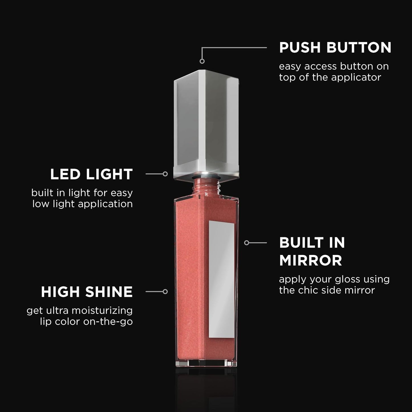 Pure Cosmetics Pure Illumination Lip Gloss - LED-lit Applicator w/Side Mirror - Non-Sticky, Moisturizing & Hydrating Lip Glosses - Soothes & Protects Dry Chapped Lips (Clear)