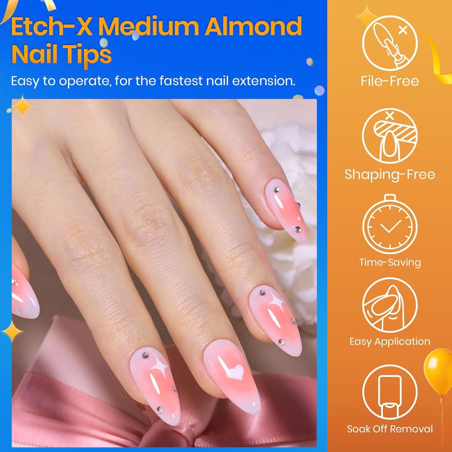 Beetles Medium Almond Nail Tips 576pcs 12 Sizes, Pre-Etched Soft Gel Nail Tips Half Matte Full Cover False Nail Tips Clear Acrylic Nails Glue on Nails DIY Nail Extension Gift for Women