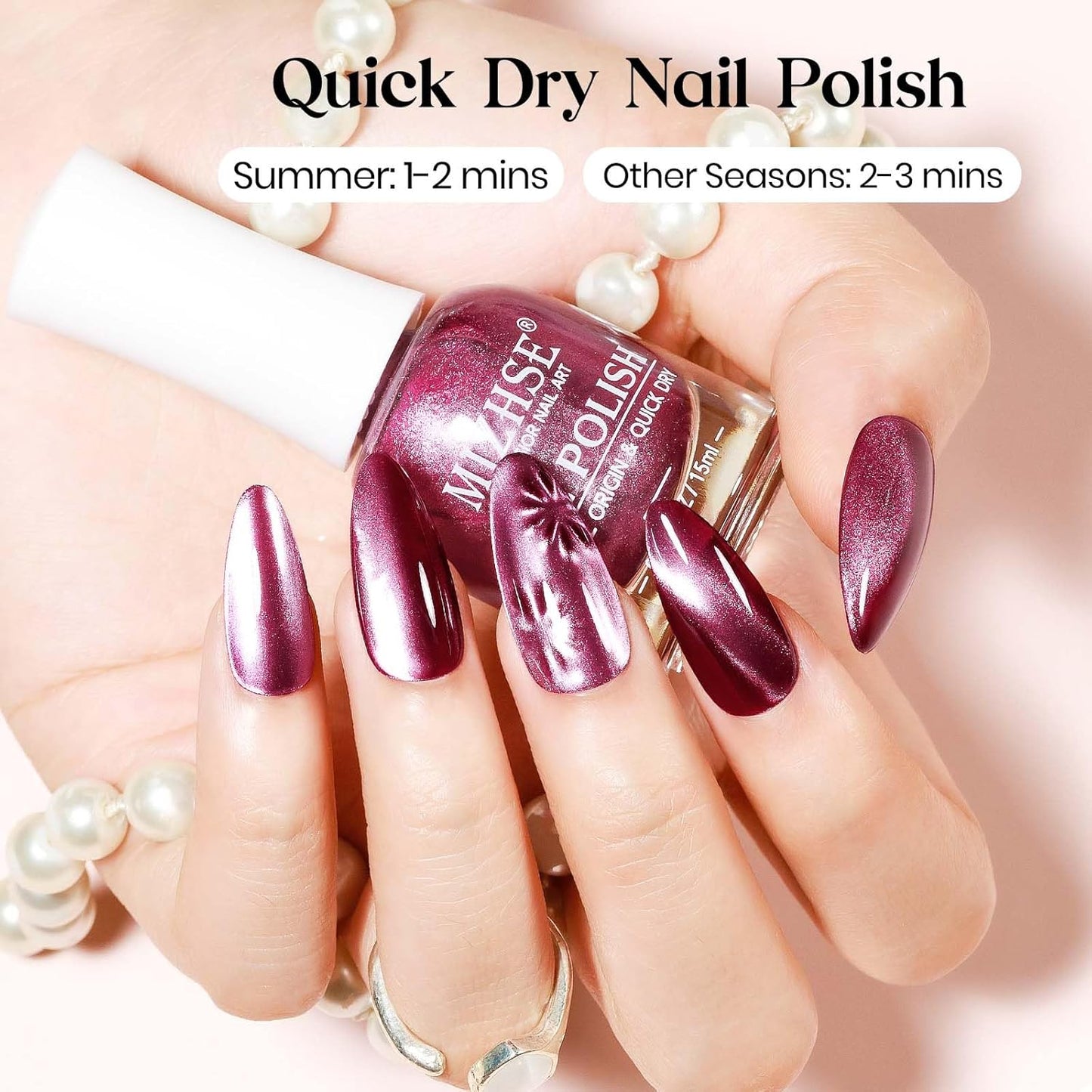 MIZHSE Quick Dry Cat Eye Nail Polish, Cherry Red Magnetic Nail Polish with Magnet, Air Drying Fast 15ml Cateye Nail Lacquer for Women Girls Non-Gel Nail Art Manicure DIY Home