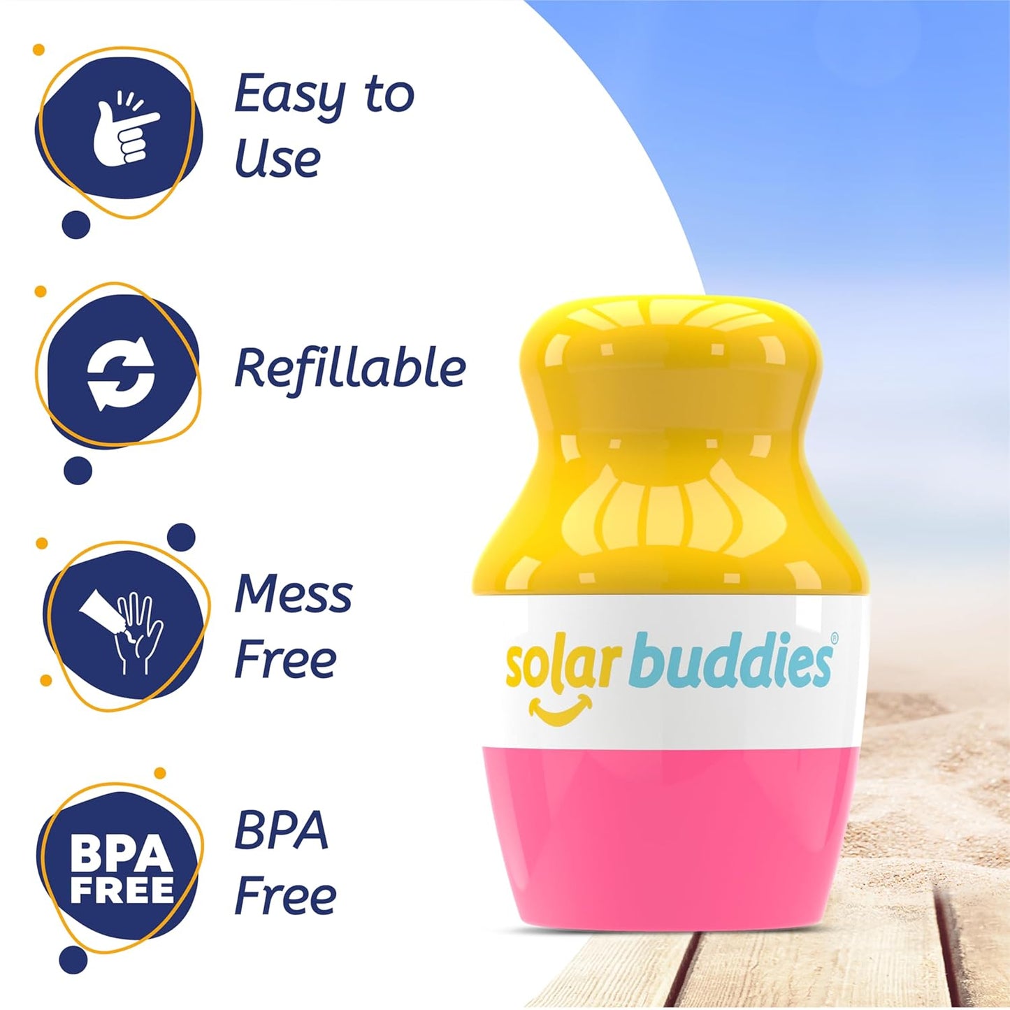 Pink Bag Bundle Solar Buddies Refillable Roll On Sunscreen Suncream Applicator Bag Bundle With Applicator Carabina Clip For Families, Kids, Adults, Travel Set, With A Free Sticker Pack (Pink)