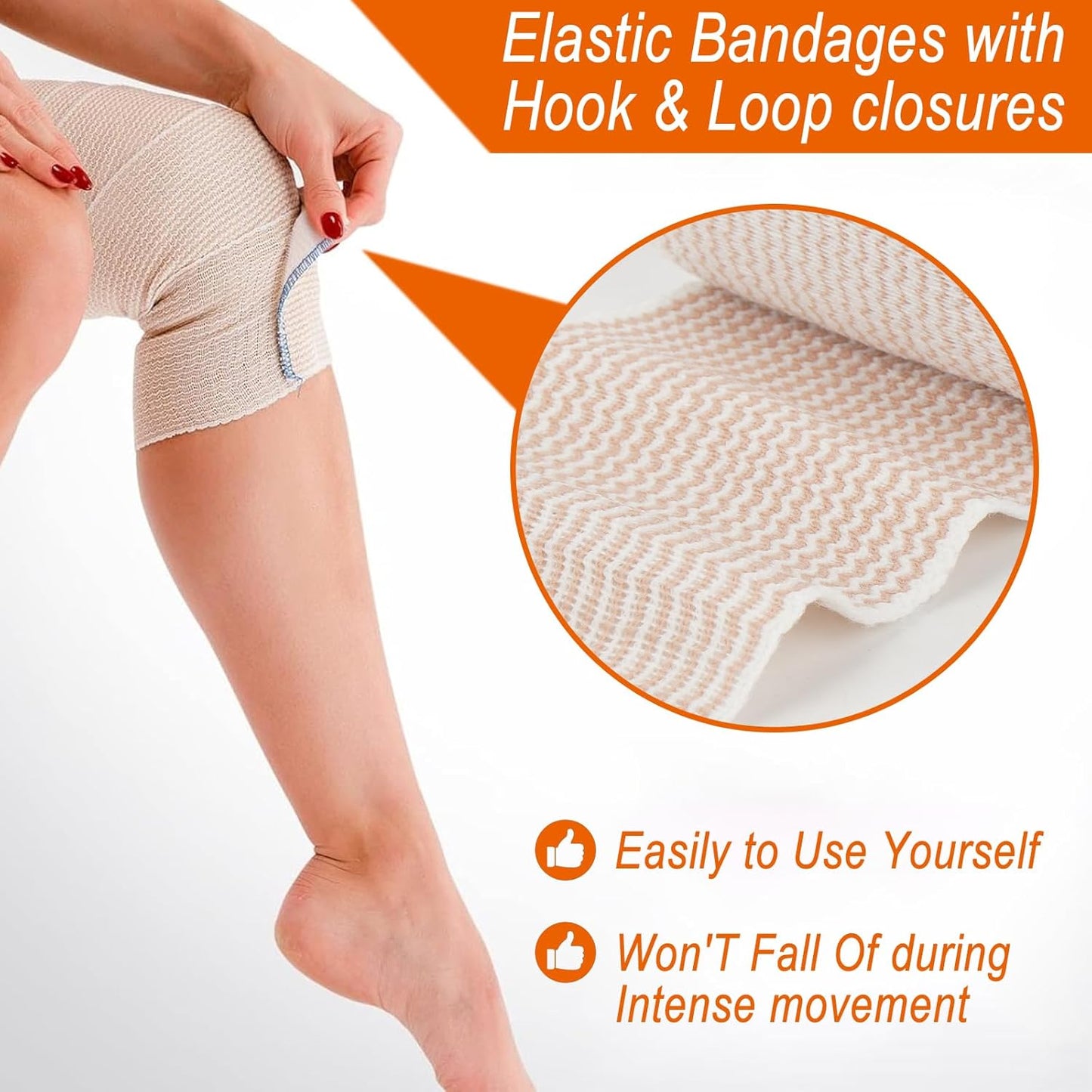 Premium Elastic Bandage Wrap 3 inch 6 Pack Reusable Versatile Self-Closing Compression Bandage Wraps for Ankles, Wrists Knee, Tummy and Body Cotton Lymphedema Wraps for Legs Latex-Free