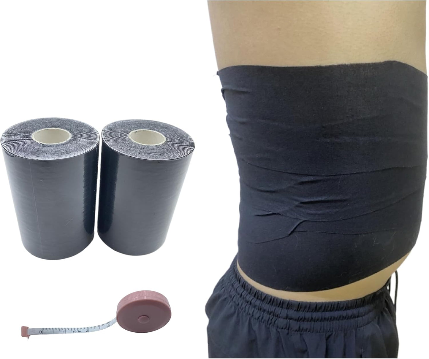 Body Stomach Compression Tape- Extra Wide Kaotic Magic Tape for Workout& Sweater Enhancer& Skin Protection (Black/10CM*5M) (2 Rolls)