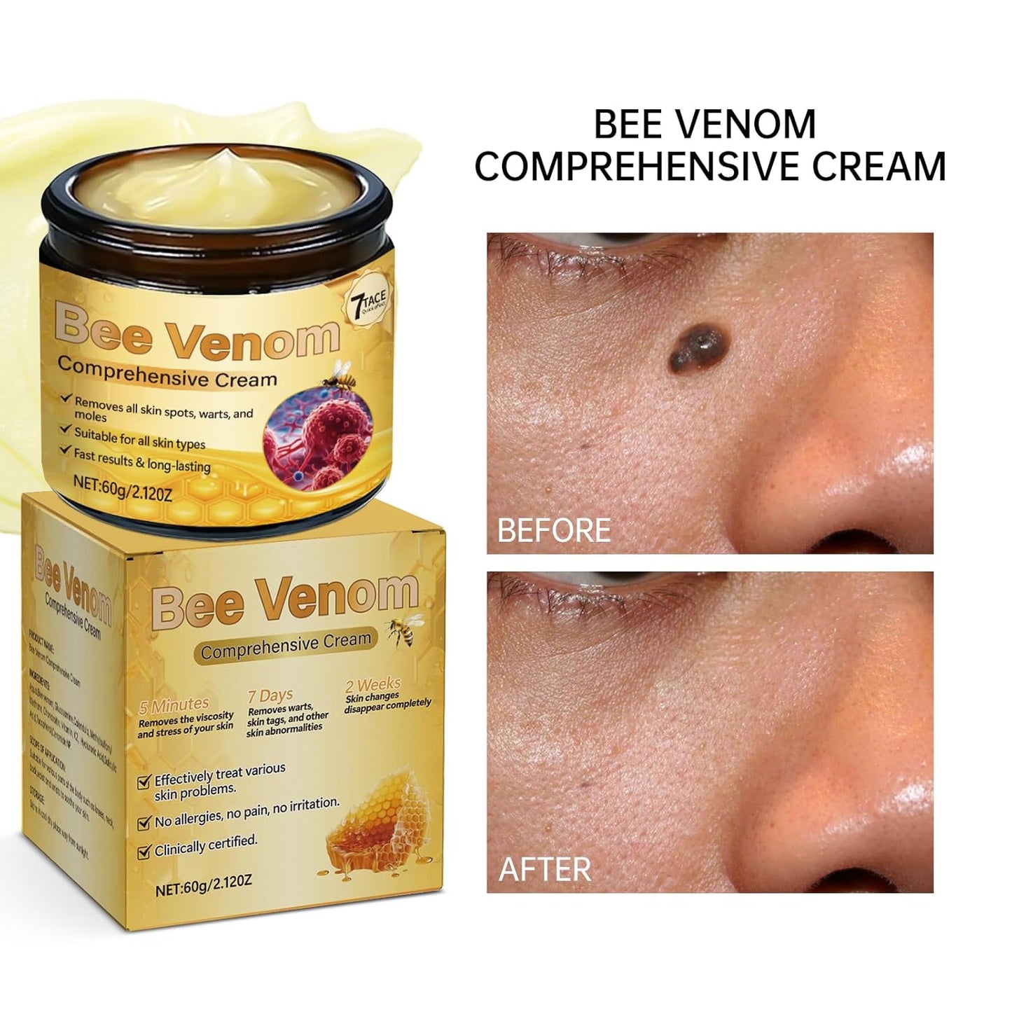 Bee Venom Comprehensive Cream, Firming & Wrinkle-Reducing Deeply Nourishes The Skin, Professional Bee Venom Skin Treatment Cream, Natural Serum Suitable for All Skin Types (2 Pack)