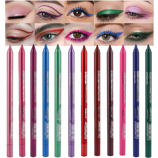 Kaely 12Pcs Glitter Gel Eyeliner Pencil Set for Women, Color Colorful Eye Liner Waterproof Smudge Proof, High Pigmented Eye Makeup Liners, lapiz de ojos delineador de ojos contra el agua, 02
