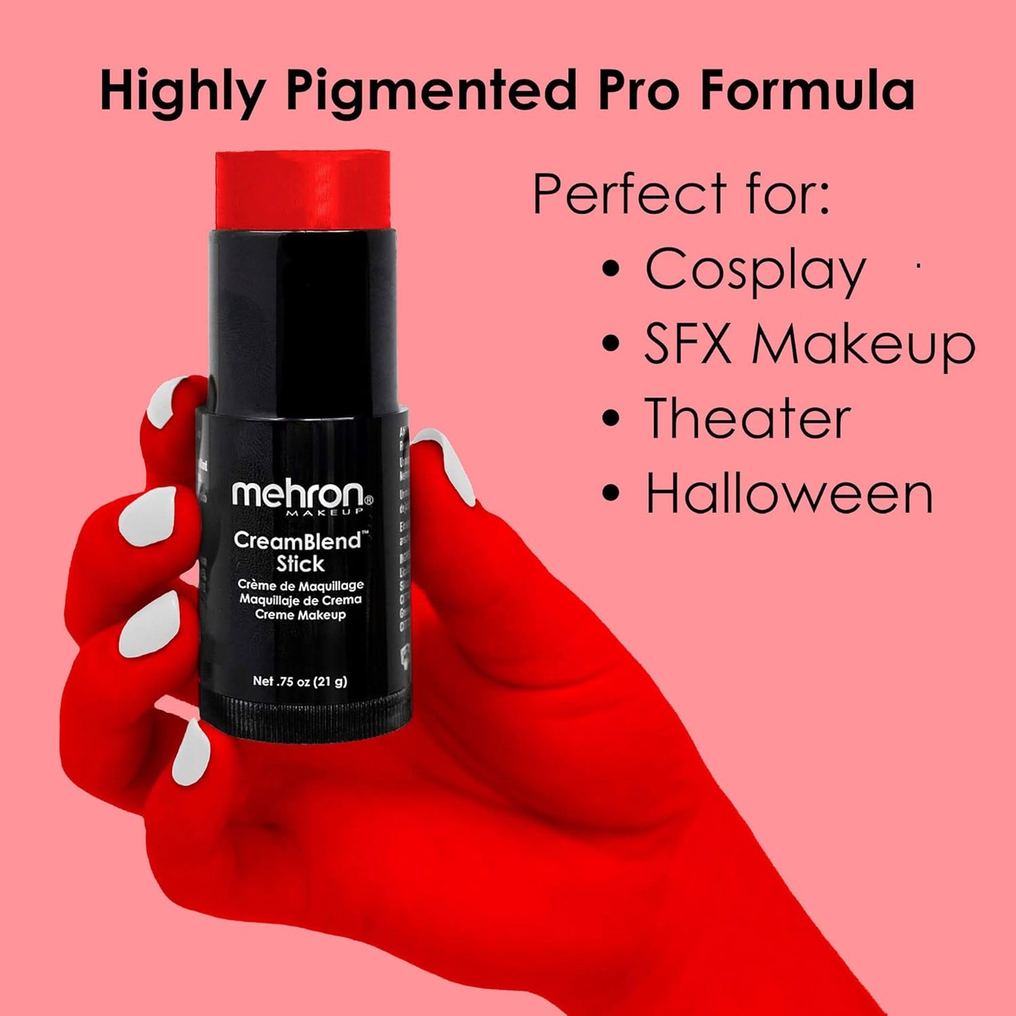 Mehron Makeup CreamBlend Stick | Face Paint, Body Paint, & Foundation Cream Makeup | Body Paint Stick .75 oz (21 g) (Really Bright Red)