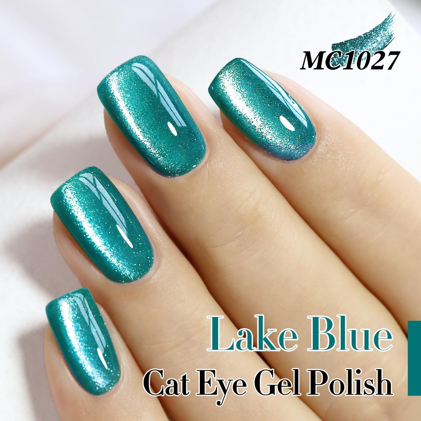 Double Rhythm 0.5 OZ Cat Eye Gel Polish with Magnet 15ML Holographic Glitter Shimmer Translucent Jelly Color Magnetic Gel Polish Salon DIY at Home (Teal-MC1027)