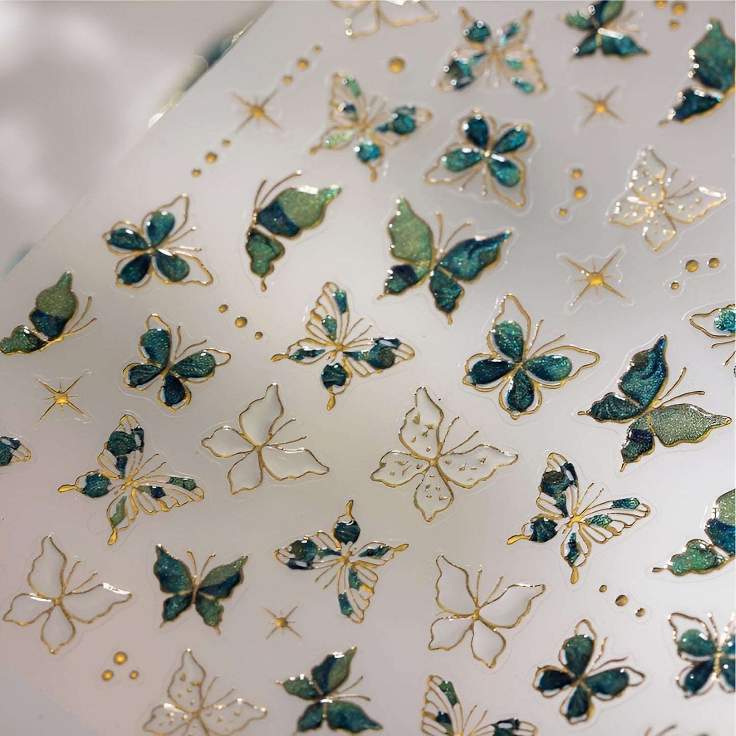 Green Butterfly Nail Stickers for Nail Art 5D Embossed Nail Decals Gold Butterfly Nail Art Stickers Cute Nail Supplies for DIY Manicure Self Adhesive Nails Design for Women
