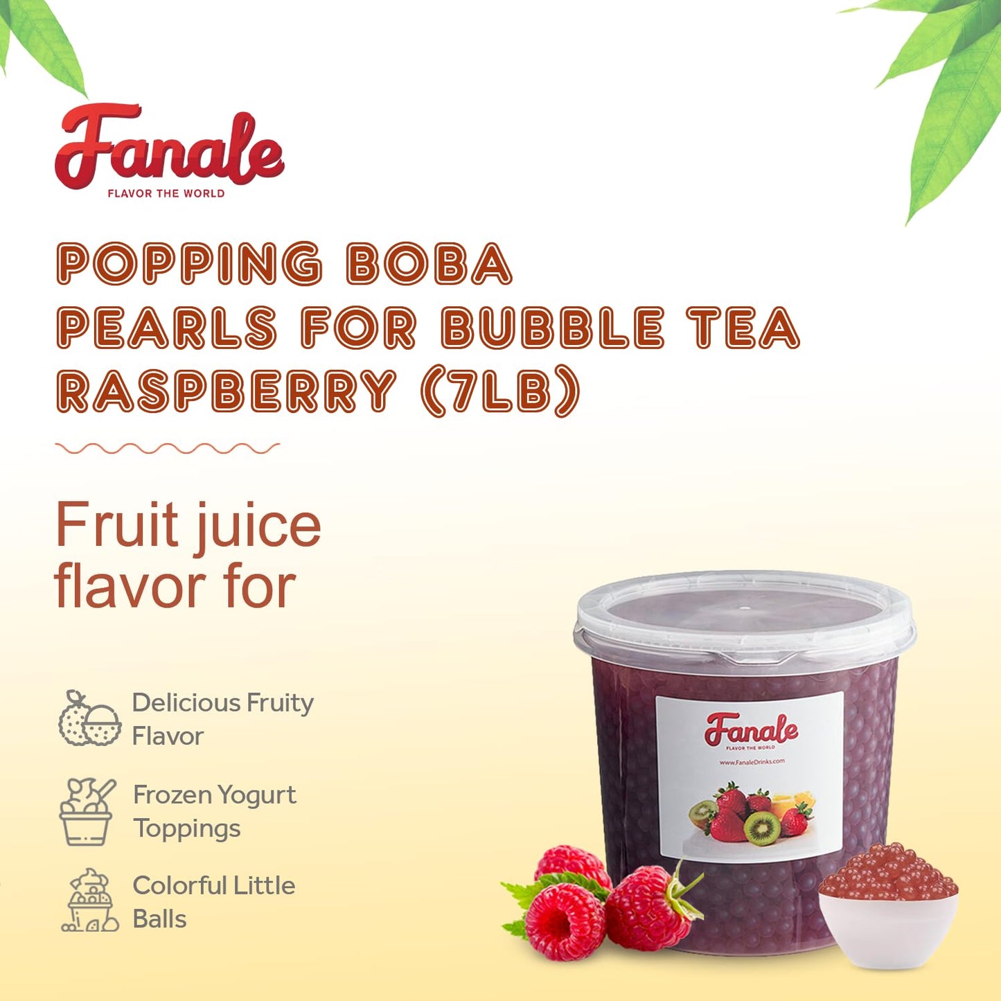 Fanale Popping Boba Pearls for Bubble Tea - 7 lb | Raspberry | Bursting Boba Pearls Bubble | Fruit Juice Flavor for Shakes, Dessert, Smoothie | FPB014
