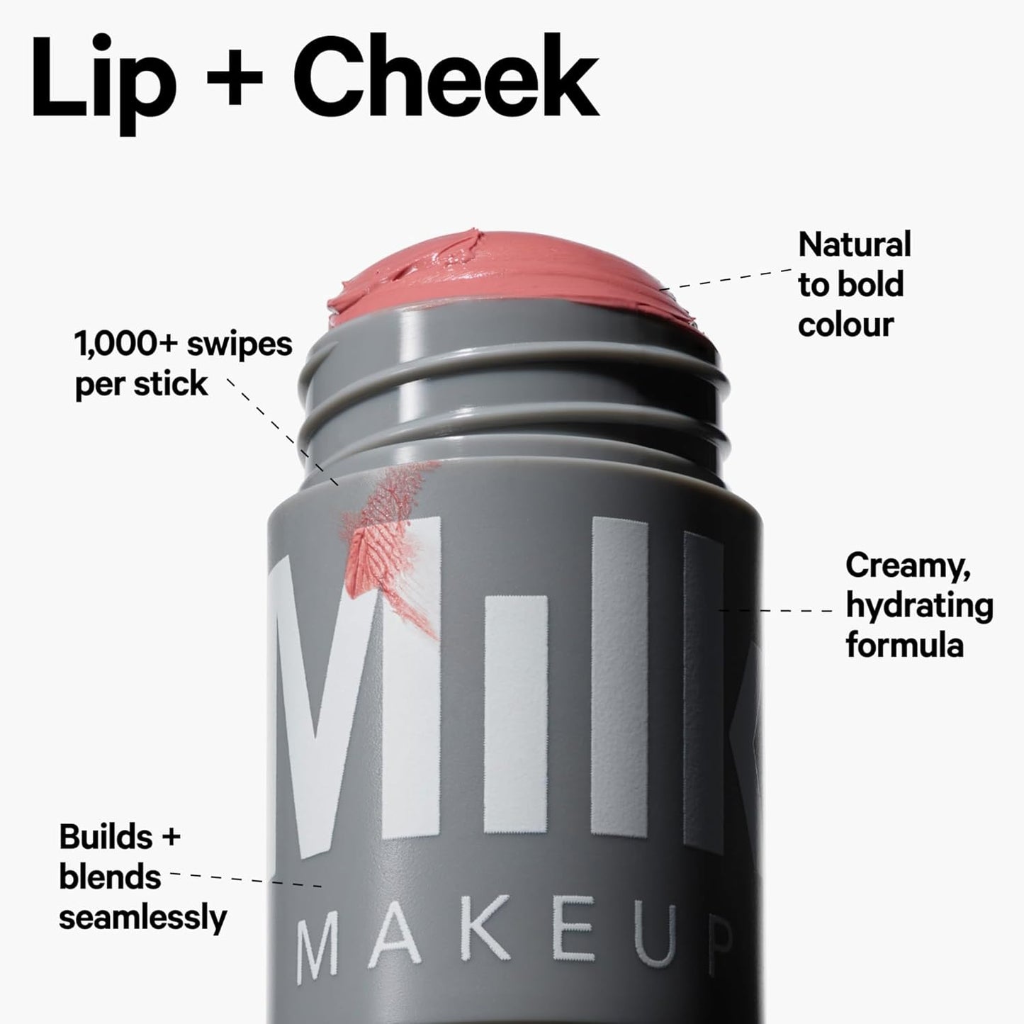 Milk Makeup Lip + Cheek, Smirk (Dusty Rose with Shimmer) - 0.21 fl oz - Cream Blush & Lip Color - Buildable & Blendable - 1,000+ Swipes Per Stick - Non-Comedogenic - Vegan, Cruelty Free