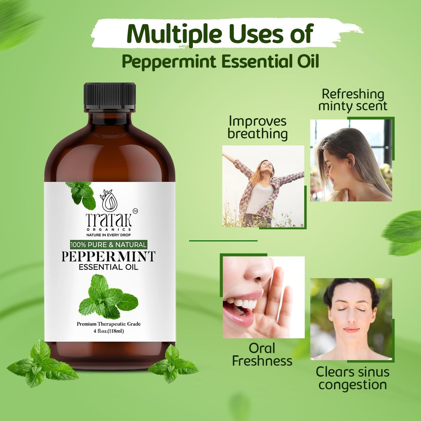 Peppermint Piperita Essential Oil – 4 Fl Oz – 100% Natural Piperita Oil - for Diffuser, Hair Care, Face, Skin Care, Aromatherapy, Scalp and Body Massage, Soap and Candle Making