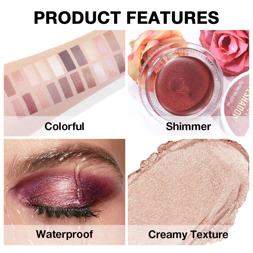 evpct Single Cream Eye Shadow Palette Pot Makeup for Older Women, Sand Shimmer Glitter Metallic Monochrome Cream to Powder Eyeshadow Palette Eye Brightener, Highly Pigmented Waterproof Blendable