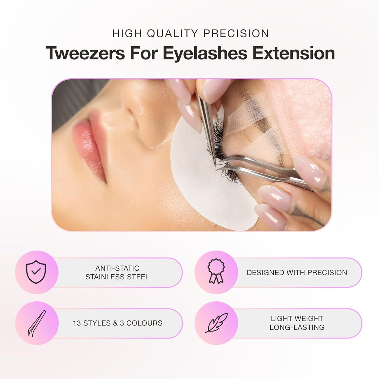 Curacoro Lash Tweezer - Professional & Precision Fiber Tip Grip Lash Tweezers for Eyelash Extensions, Multi Shapes & Purposes Tweezers for Volume, Isolation & Classic Lashes (Galaxy, All The Fluff)