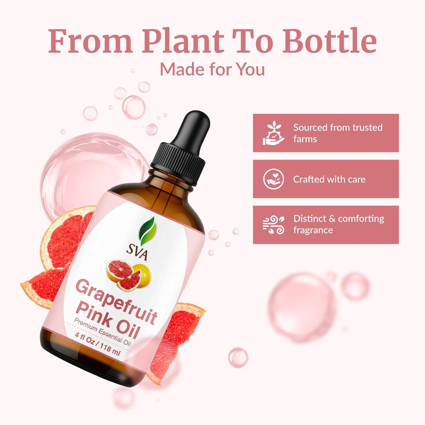 SVA Grapefruit Essential Oil Pink – 4 Fl Oz – 100% Natural Grapefruit Oil - for Diffuser, Hair Care, Face, Skin Care, Aromatherapy, Scalp and Body Massage, Soap and Candle Making - with Dropper