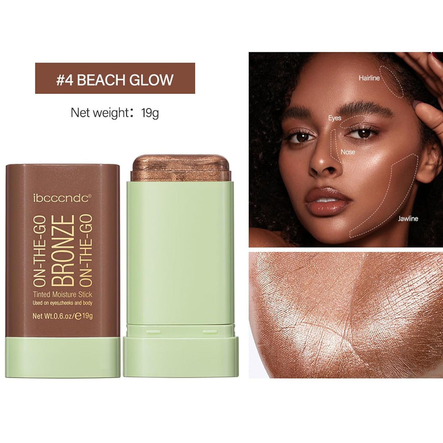 On-The-Go Bronzer Stick,Multi-Use Cream Contour Stick,Natural Long Lasting Face Bronzer,Smooth Highlighter Contour Stick,Bronze Contour Makeup Facial Shaping,04 Beach Glow