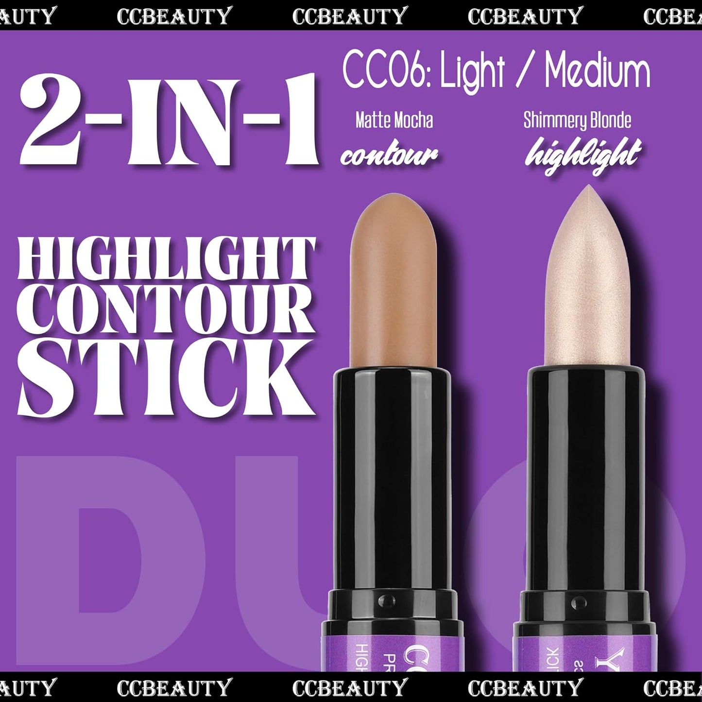 CCbeauty 2-IN-1 Contour Stick Makeup,Cream Shimmer Highlighter Bronzer Stick, Highlighting Contouring Kit, Highlight Concealer Sticks for Face Shaping Make up, Long Lasting & Waterproof