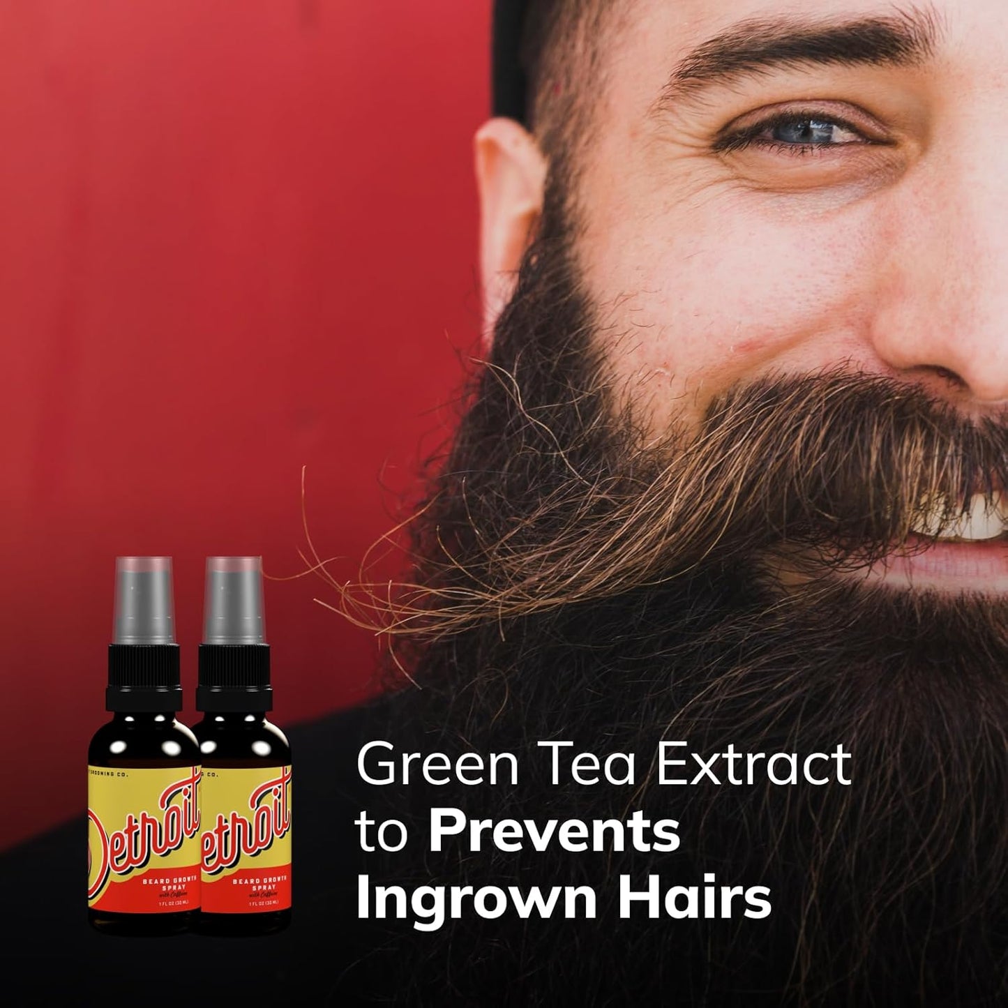 Detroit Grooming Co. Beard Growth Spray | Boost Beard Growth with Biotin, B7 & Caffeine | Hydrating Beard Care with Lavender Water, Green Tea & Glycerin | 1oz Bottles (2-pack)