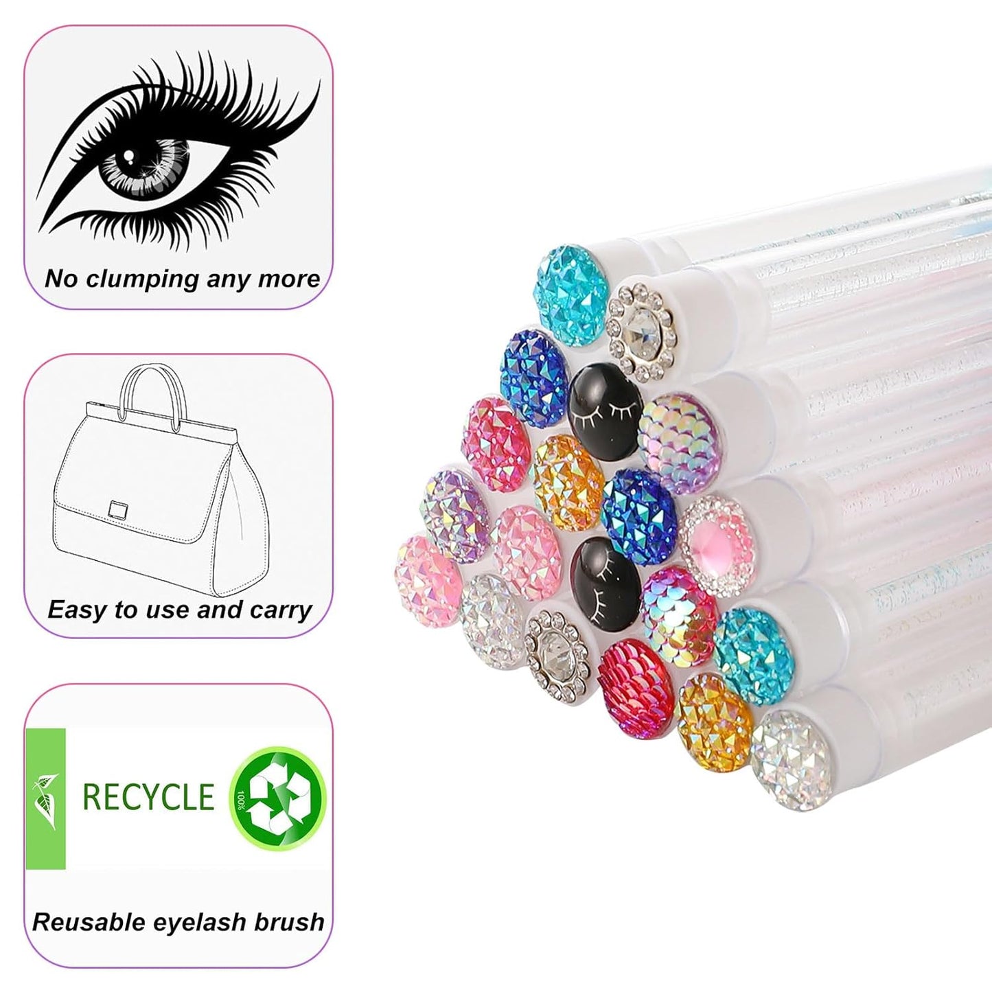 Upgrade 48 Pieces Disposable Mascara Wands Set,Diamond Mascara for Women and Girls- Include 24 Pcs Crystal Lash Spoolies Brush and 24 Pcs Reusable Keychain Empty Eyelash Brush Tubes