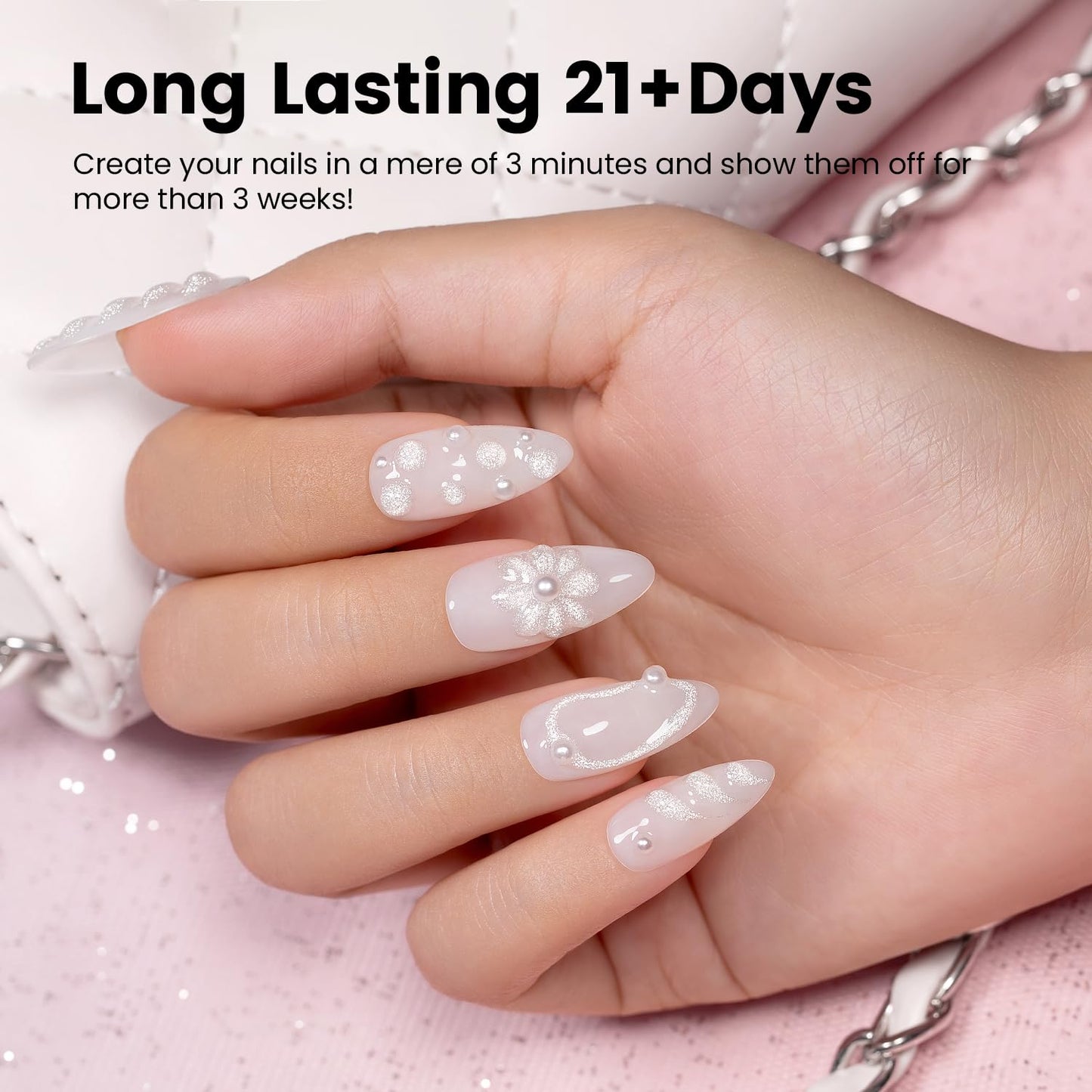 RARJSM 3D Nail Art Sculpture Gel Nail Polish Silver White Glitter Nail Charms Rhinestone Glue No Wipe DIY Drawing Hard Nail Craving Sculpting Gel UV LED Curing Requires Nail Decoration Manicure Design