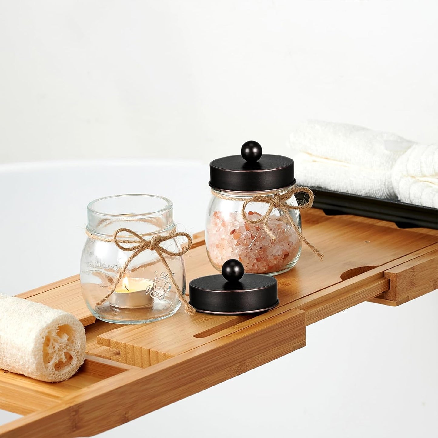 SheeChung Bathroom Decor, Bathroom Organizers and Storage, Qtip Holder, Vanity Decor, Cute Mason Jars for Cotton Swabs, Balls, Cotton Pads, Floss Picks (Oil Rubbed Bronze, 2 Pack)