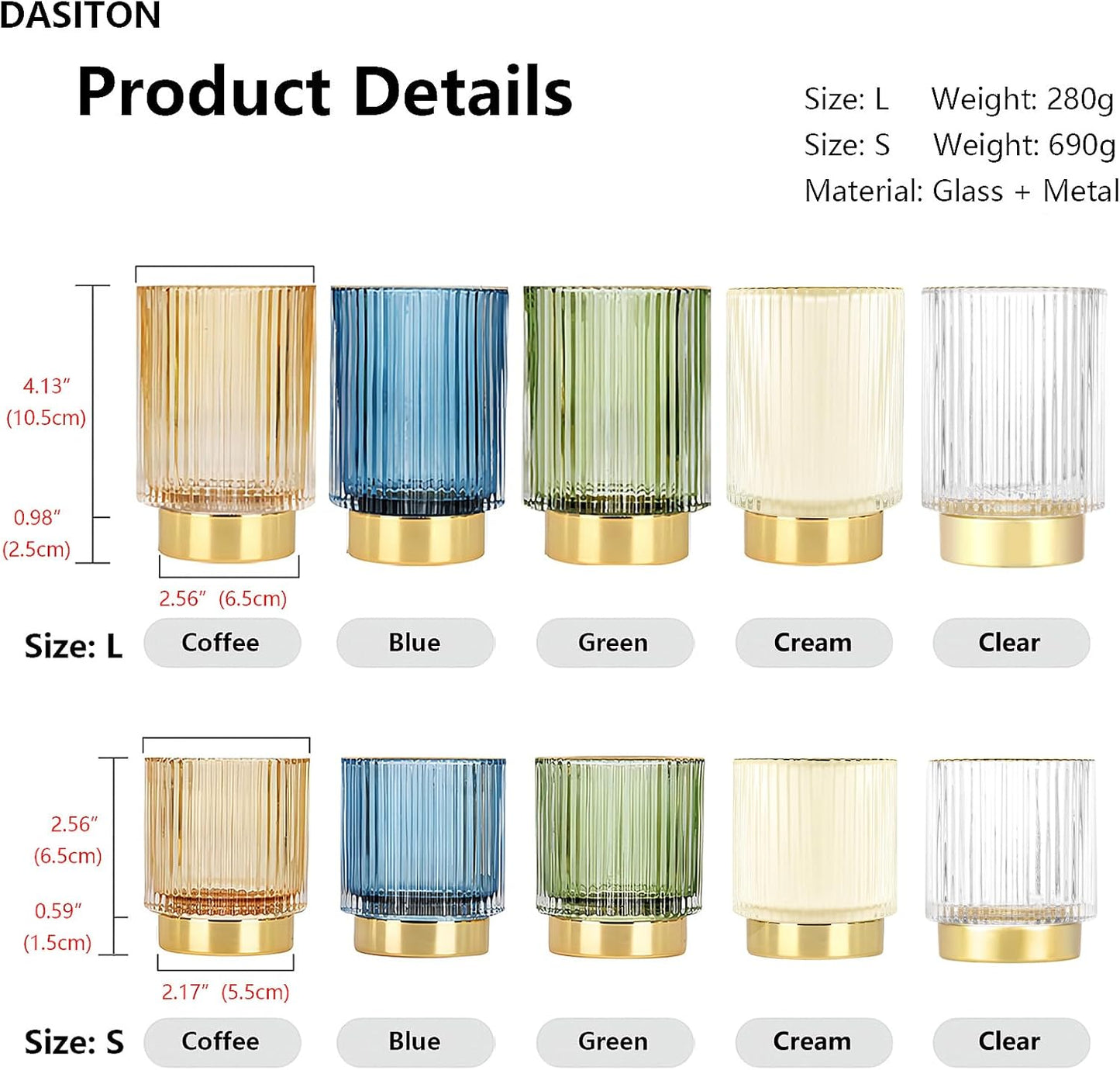 DASITON Makeup Brush holder Organizer,Crystal Cosmetic Makeup Brush Glass Brushes Storage Holder, Vintage Make Up Brush Cup Pen Pencil Holder striped vase(Blue S+L)