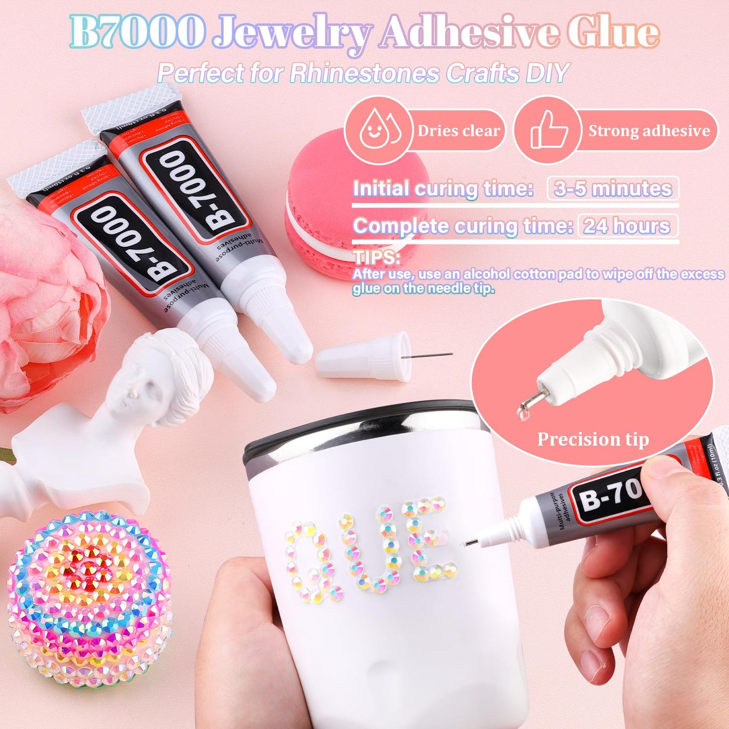 25000Pcs Resin Rhinestones with B7000 Jewelry Glue for Crafting, Transparent AB 2-6mm Non Hotfix Flatback Gems, Bedazzling Crystal for DIY Crafts Clothing Tumblers Mugs Shoes Fabric Decor Nail Art