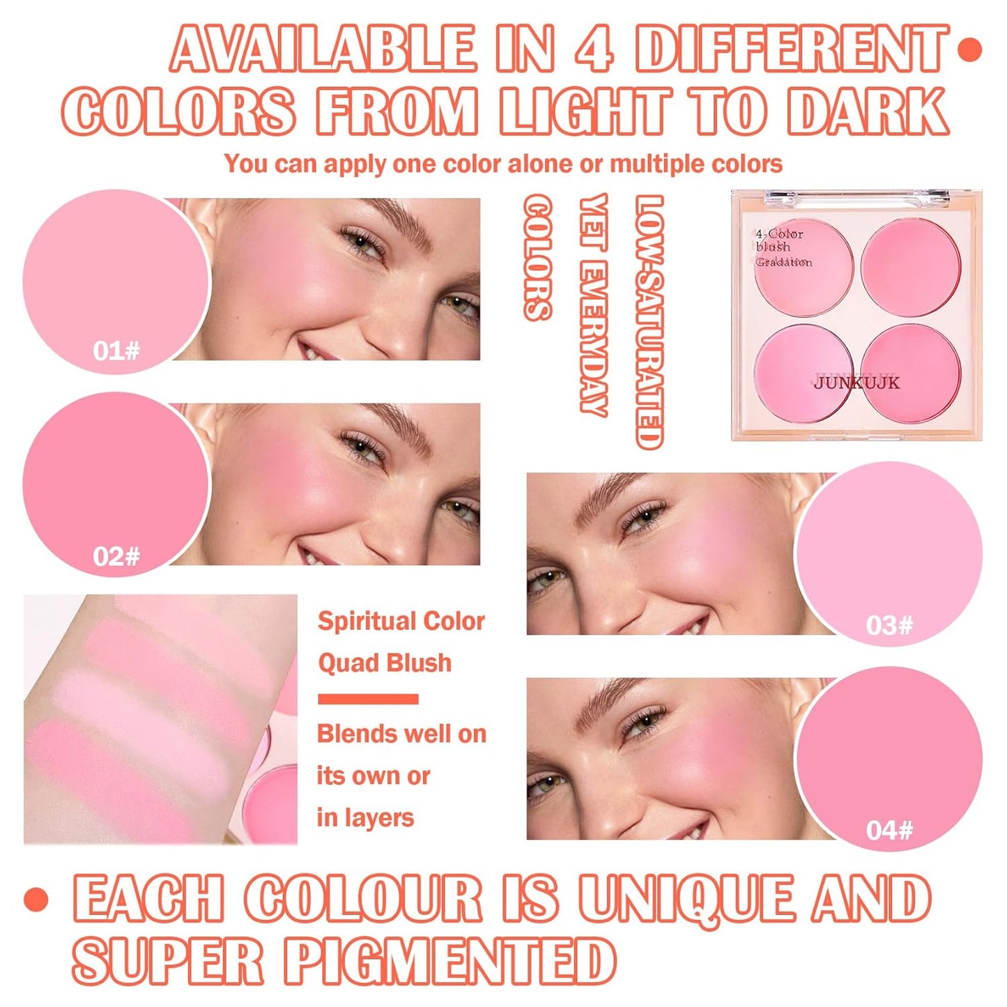 Blush Palette,Shimmer Silky Matte Blush Powder Palette,Professional Cute Face Contour Highlighter Blush Palette with Blush Makeup Brush 01