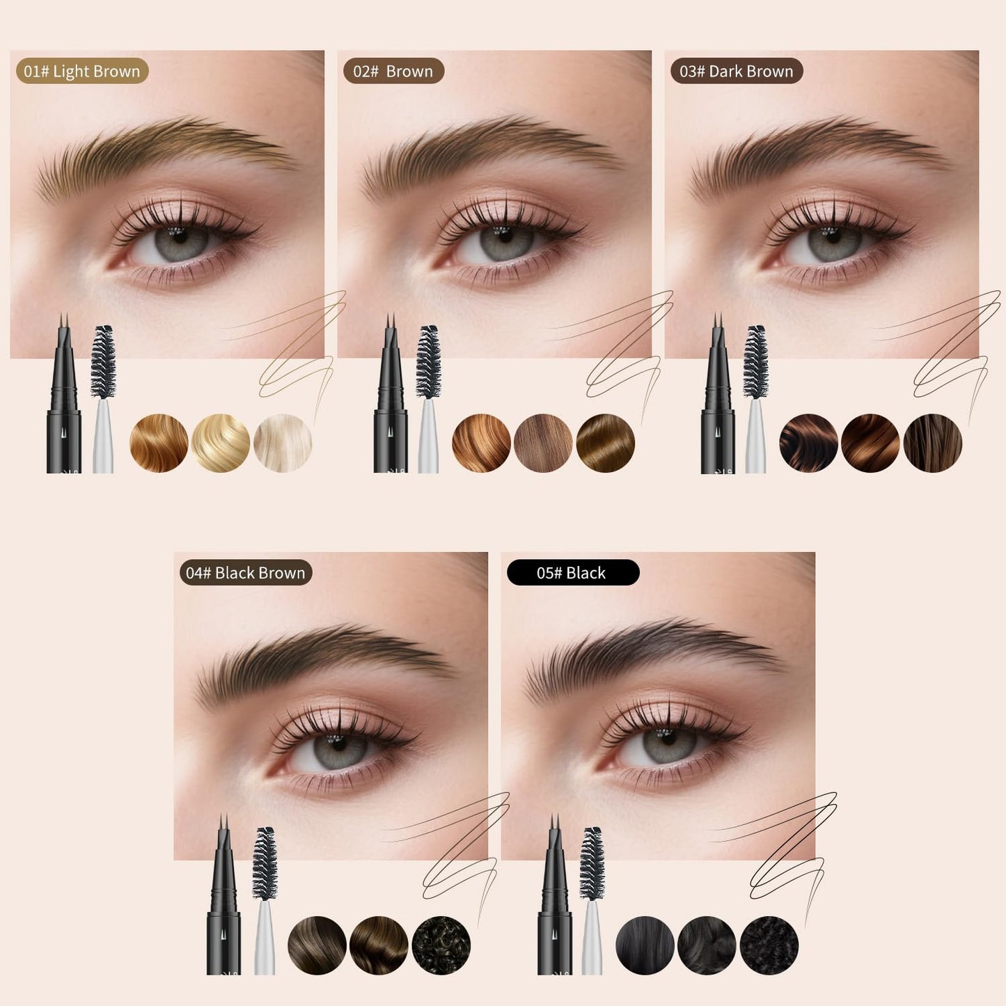 Eyebrow Pencil, Eyebrow Pen with Double-Brush Tip 2-in-1 Eyeliner Dual-Ended Microblading Long Lasting Waterproof Hair-Like Brow Pencil with Eyebrow Brush (Brown)
