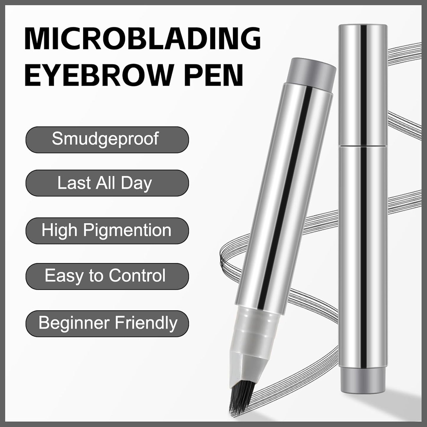 Boobeen 2pcs Brow Fection Eyebrow Pen，Liquid Microblading Eyebrow Pencils for Women，Angled Brush Waterproof Brow Pen for Hair-Like Strokes，Last All-Day，Beginner Friendly