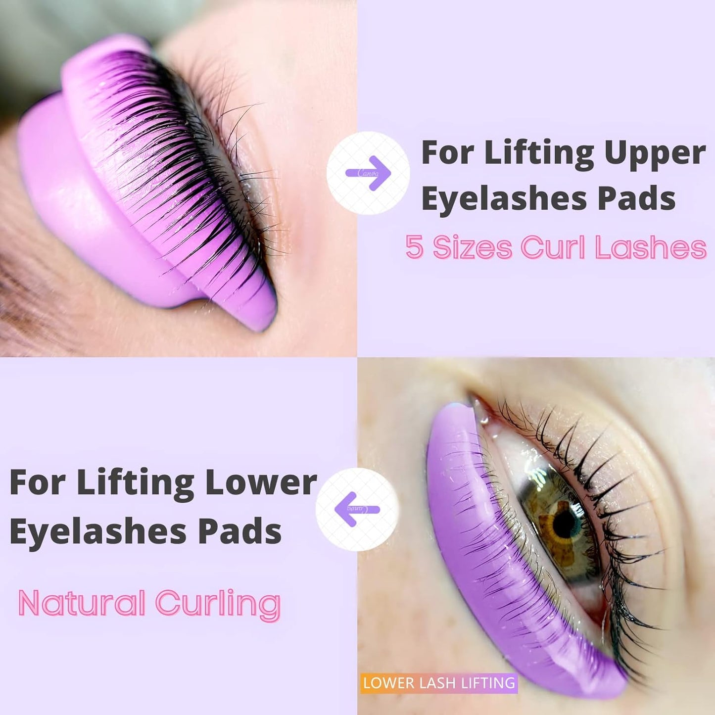 Eyelash Perm Pads Lash Lift Rods Eyelash Lift Shields Silicone Pads 9 Sizes 18 Piece Reusable Soft Lash Lift Pads Shield for Different Length Eyelashes Perfect Lifting (Violets)