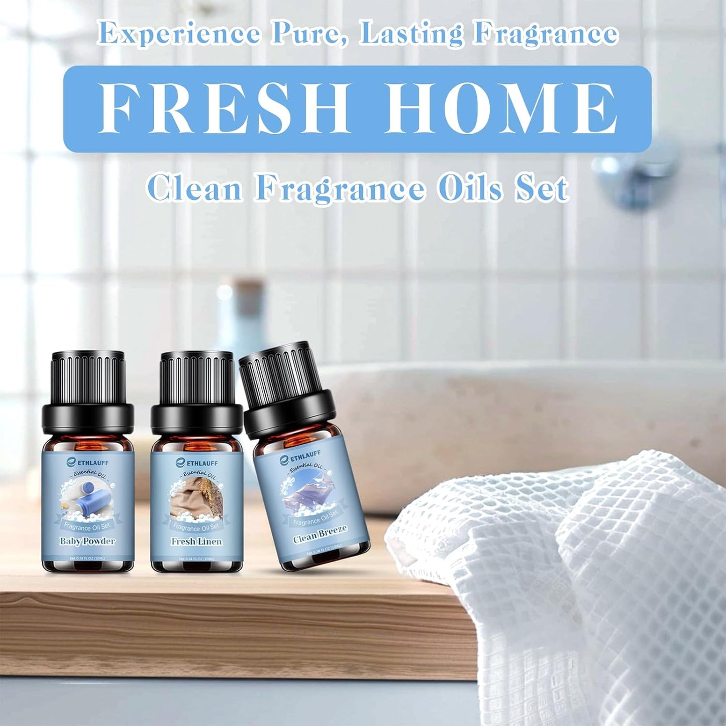 Clean Essential Oils Set, Laundry Collection Essential Oils Set, Pack of 6 Fragrance Oil for Diffuser for Home, Use with Wool Dryer Balls Scents - Fresh Linen, Clean Breeze, Eucalyptus and Cotton