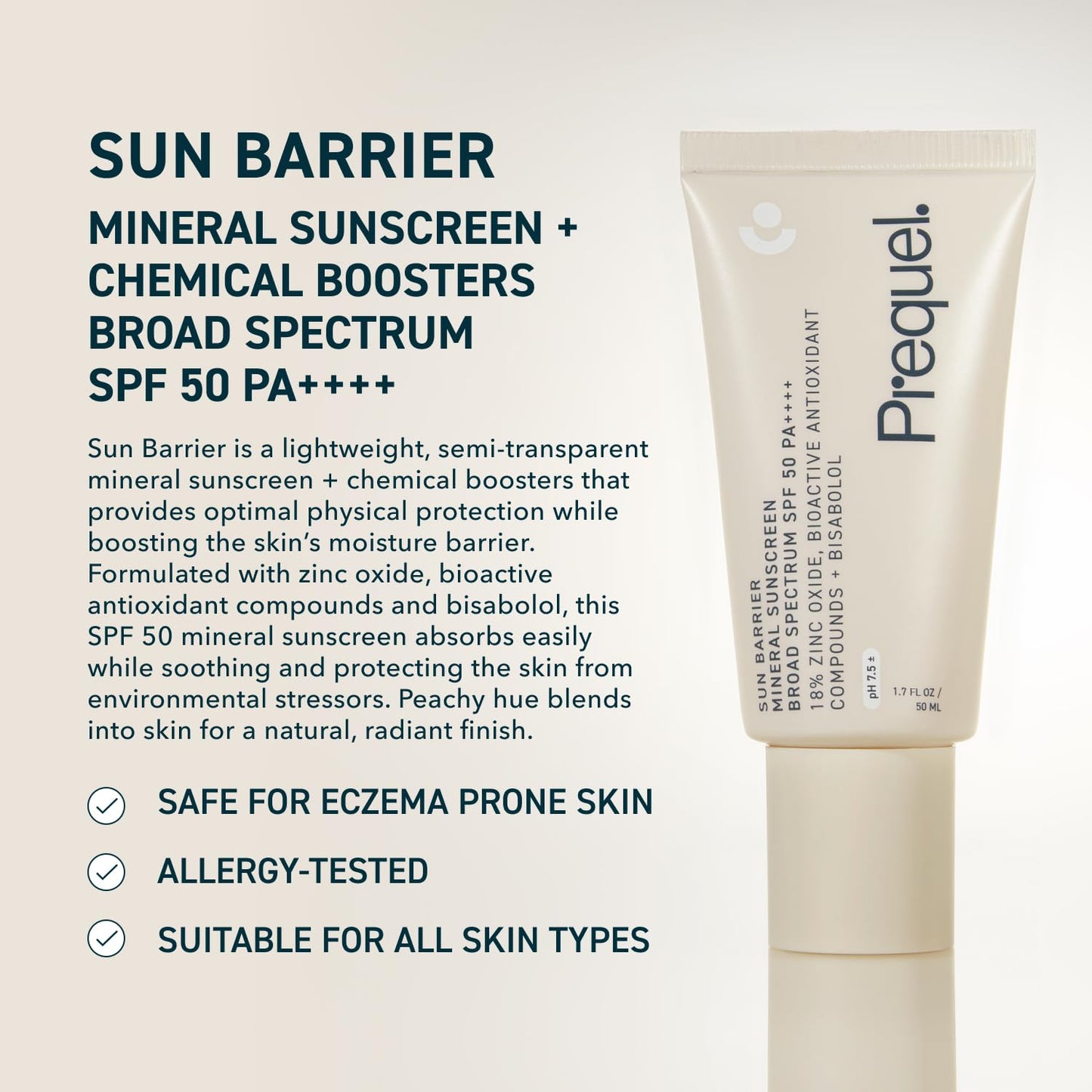 Skin Sun Barrier Mineral Sunscreen SPF 50. PA++++ Broad Spectrum Zinc Oxide Sunblock with Semi-Transparent Lightweight Texture. Moisturizing UV Defense for Face. Travel Size, 1.7oz