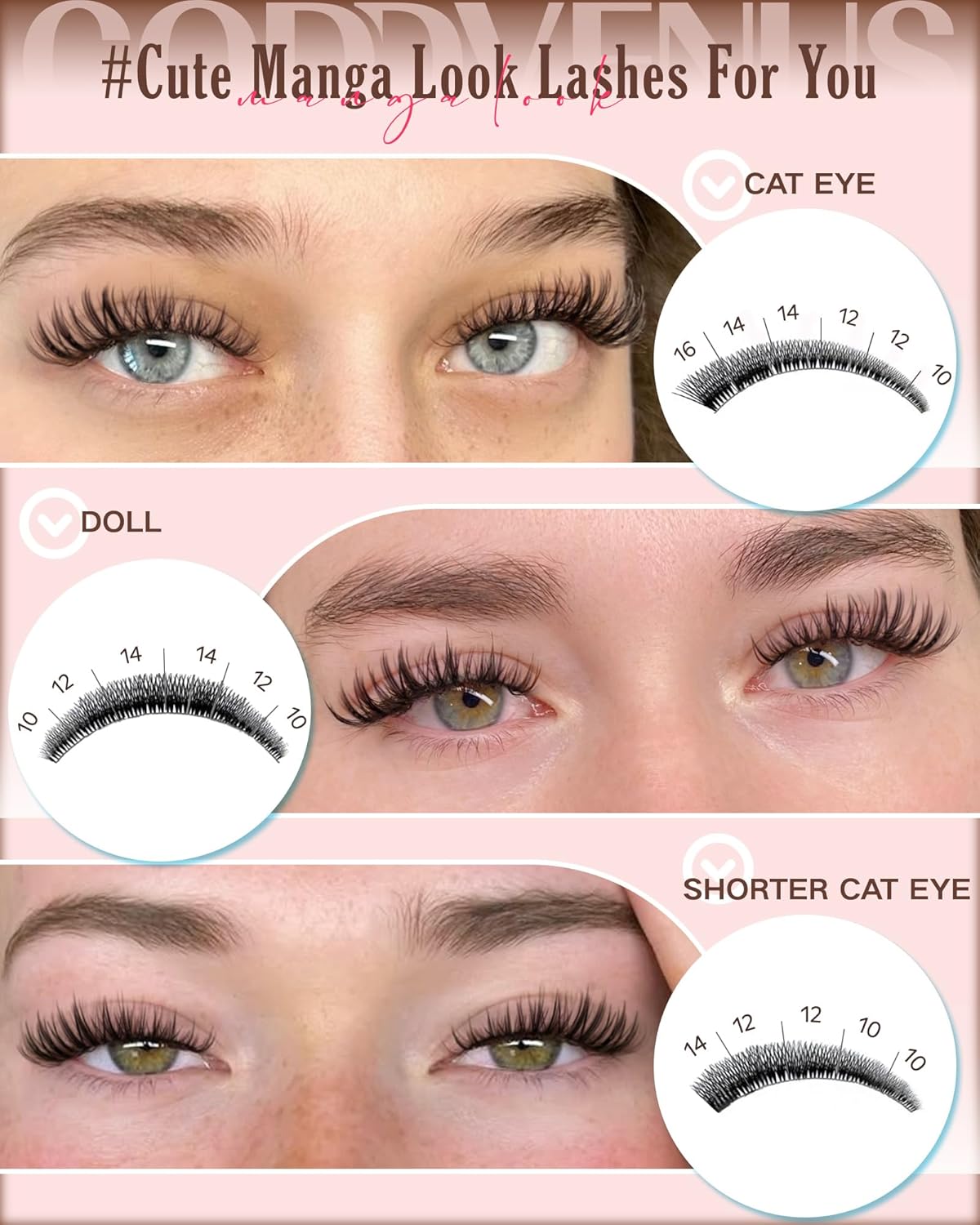 Manga Lash Clusters Kit Natural Wispy Cluster Eyelash Extensions Kit 180 Pcs Fairy C Curl Cluster Lashes 10-16mm Fluffy Lash Extensions Kit Anime Cosplay No Plastic Feel Individual Lash