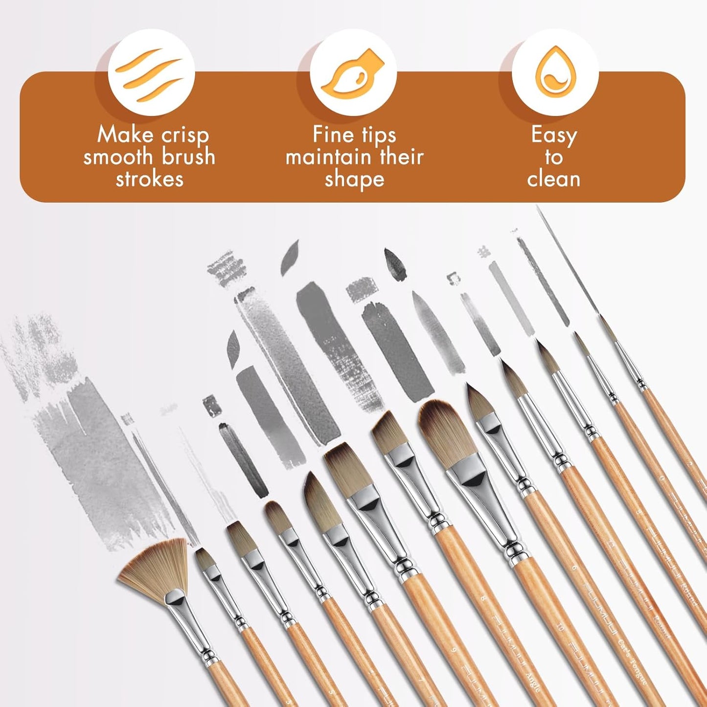 Fuumuui 26pcs Paint Brushes, Professional Acrylic Paint Brush Set Artists Complete Range of Sizes with Upgraded Short Handle Wide Flat & Palette Knife for Acrylic, Oil, Watercolor, Gouache