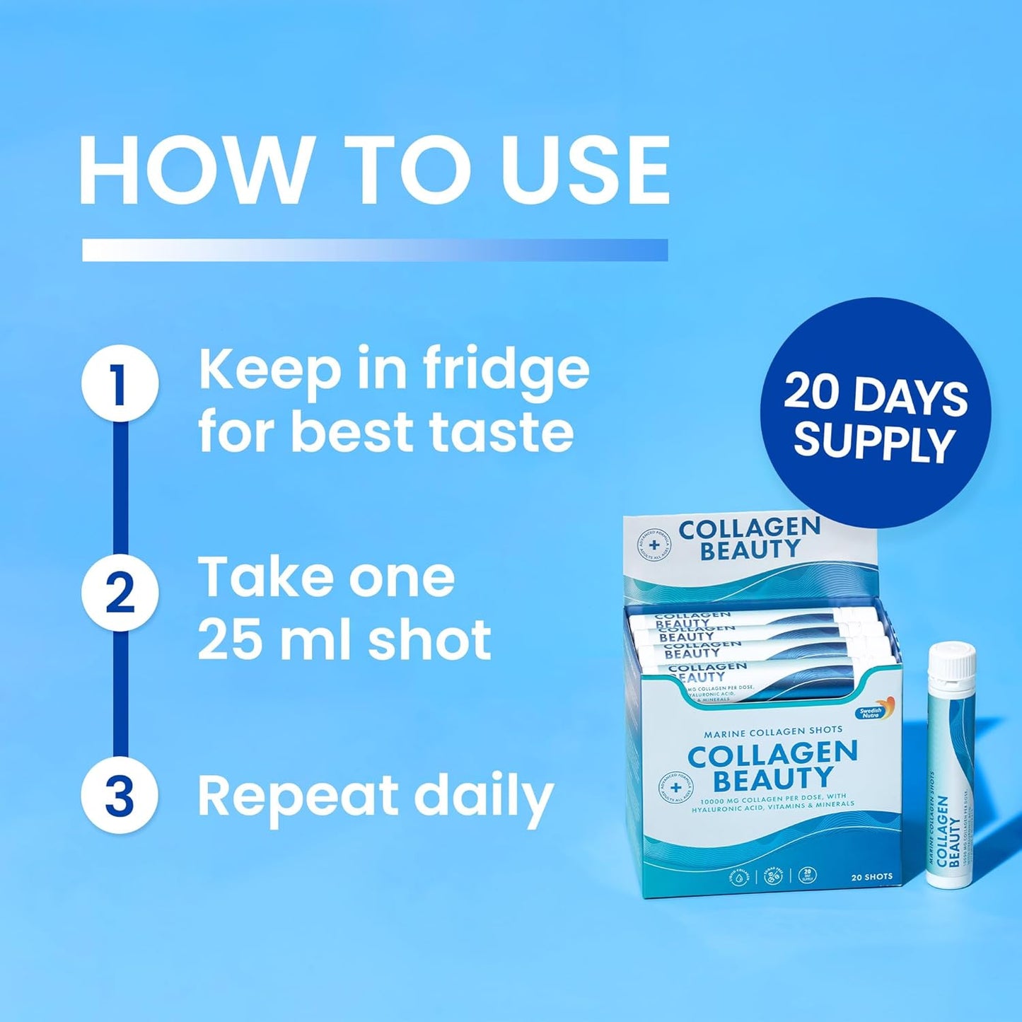 Swedish Nutra - Collagen Beauty|10,000 mg Hydrolyzed Marine Collagen Liquid Supplement-2 X 30 Packs, 60 Day Supply|Hyaluronic Acid and Vitamin C to Support Healthy Hair, Skin, Nails|Sugar-Free