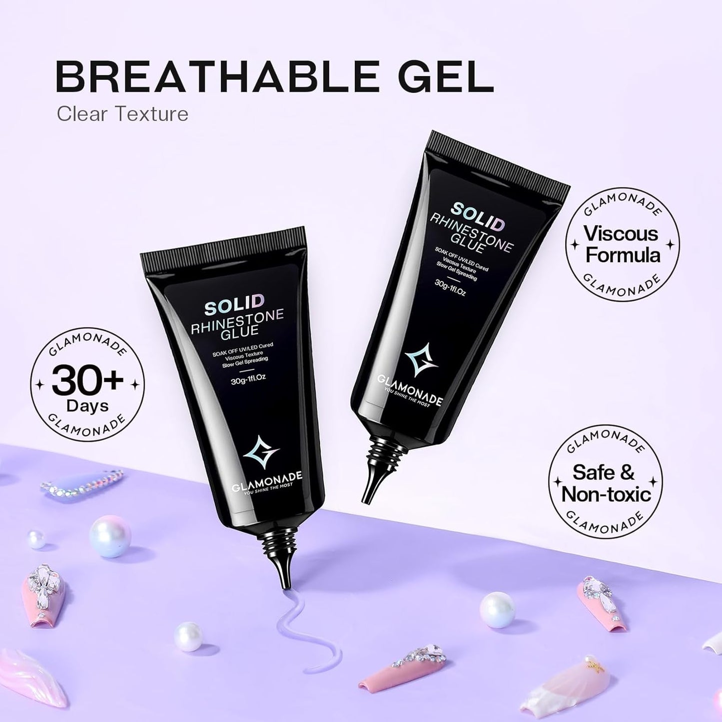 Nail Rhinestone Solid Glue: 30g Super Strong Gel for Nail Gems Charms No Wipe Clear Gel for 3D Nail Art DIY Nail Designs Nail Tech Must Supplies