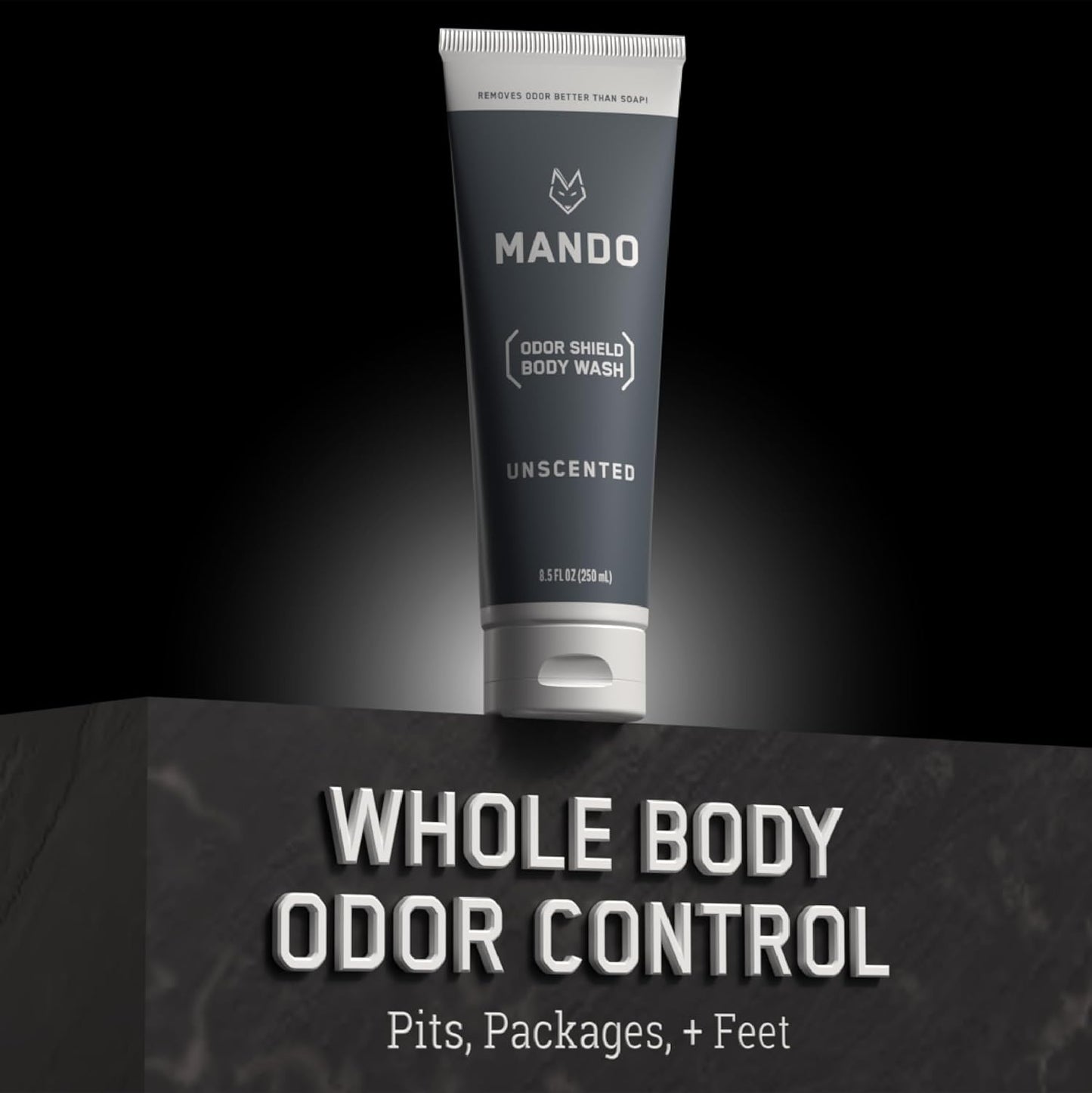 Mando Odor Shield Body Wash - 24 Hour Control - Removes Odor Better than Soap - SLS Free and Paraben Free, Skin Safe - 8.5 Ounce (Unscented)