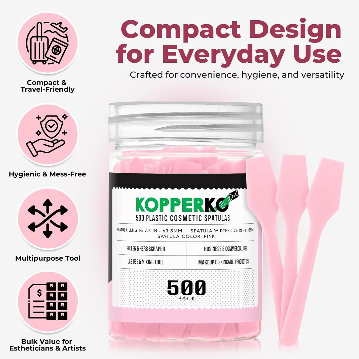 Mini Face Cream Spatula (2.5", 500 Pack) - Small Lotion Spatula Tool for Skincare, Creams & Crafts | Skincare Applicator for Mixing, Cosmetic, Face Mask | Disposable Makeup Paddles | Pink