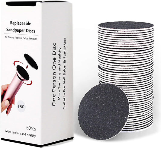 60pcs Replaceable Sandpaper Refill Discs for Electric Foot File Callus Remover Hard Dry Dead Skin Removal (Fine 180 Grit)