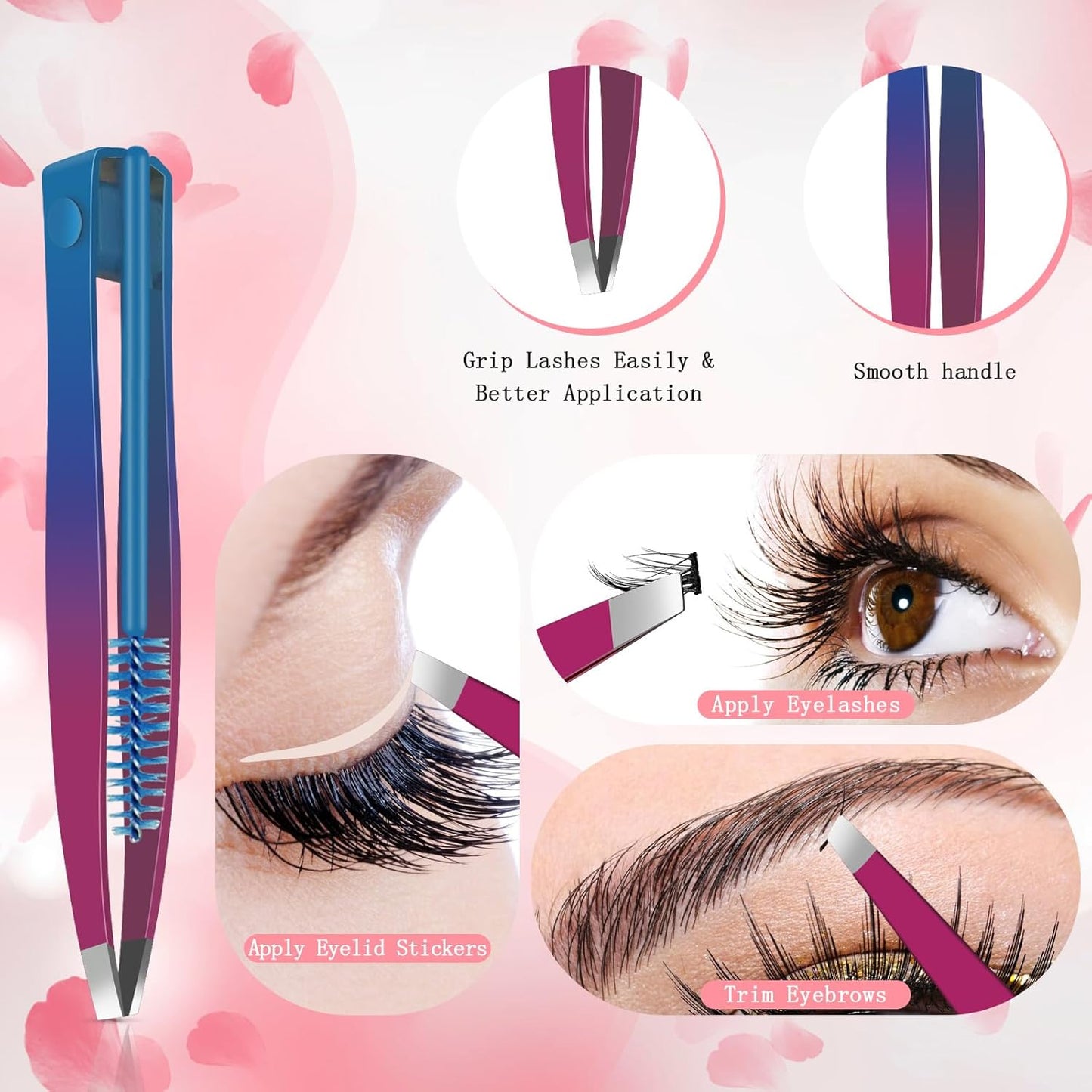 Eyelash Applicator Set 2-in-1 Lash Applicator with Tweezers, Brush Professional DIY Eyelash Extension Tools for Cluster Lashes