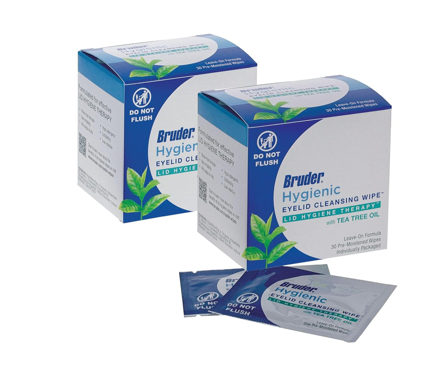 Hygienic Eyelid Cleansing Wipes with Tea Tree Oil l Relief from Demodex l Pre-Moistened, Rinse-Free Exfoliating Wipes Remove Excess Oil and Debris from Eyelids & Lashes l 30 Count Box (2 Pack)