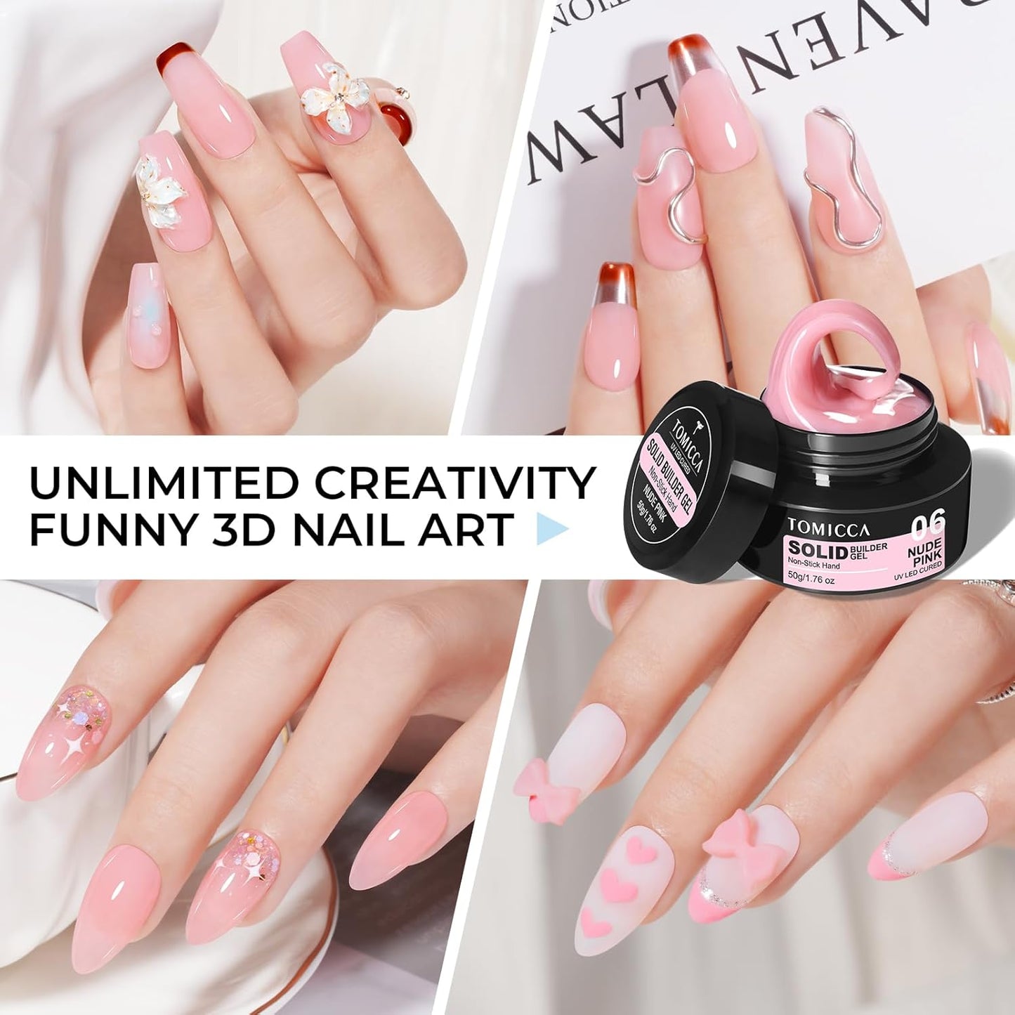 TOMICCA 3D Nail Gel Sculpting Gel for Nail Art 50g Gel Nail Art Non Sticky Hand Carving Gel UV LED Nail Extension Gel Solid Builder Gel for Nails Nude Pink