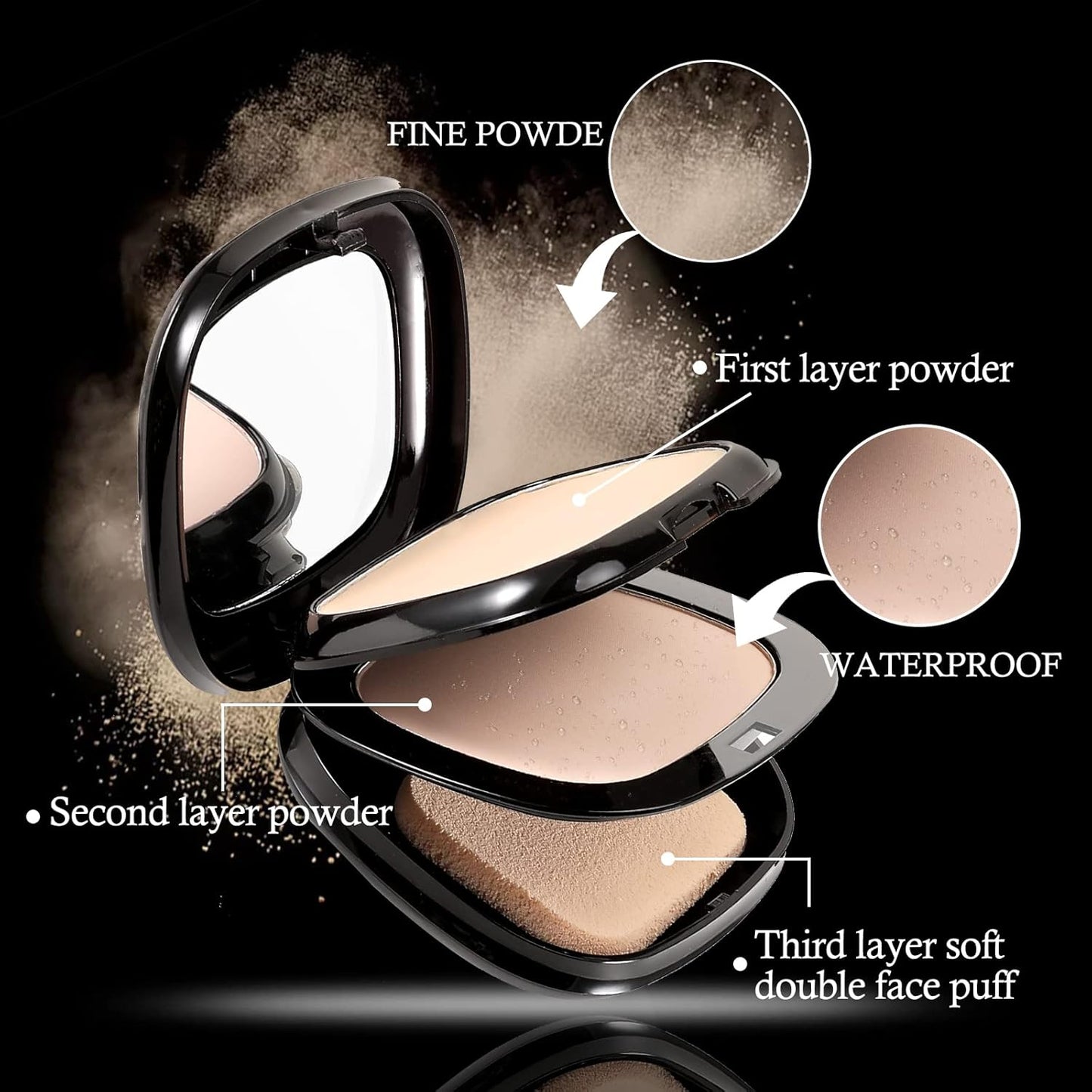 Boobeen Pressed Powder, Light Shade, Long-Lasting Matte Finish, Flawless Lightweight Makeup, 2 Layers Setting Powder Foundation, Compact with Mirror and Puff