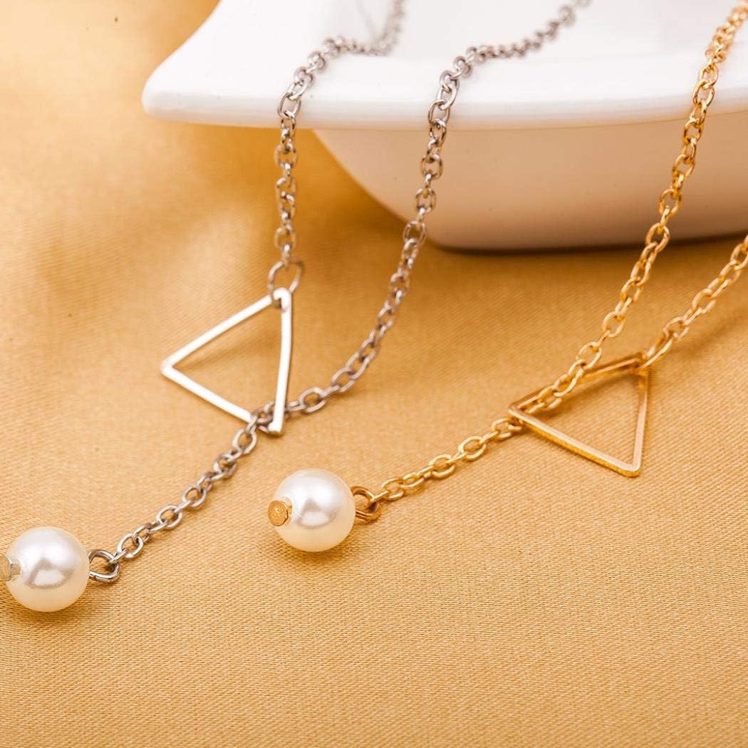 Hollow Triangle Metal Adjustable Pearl Simple Pendant Clavicle Chain Jewelry Gifts for Women and Girls