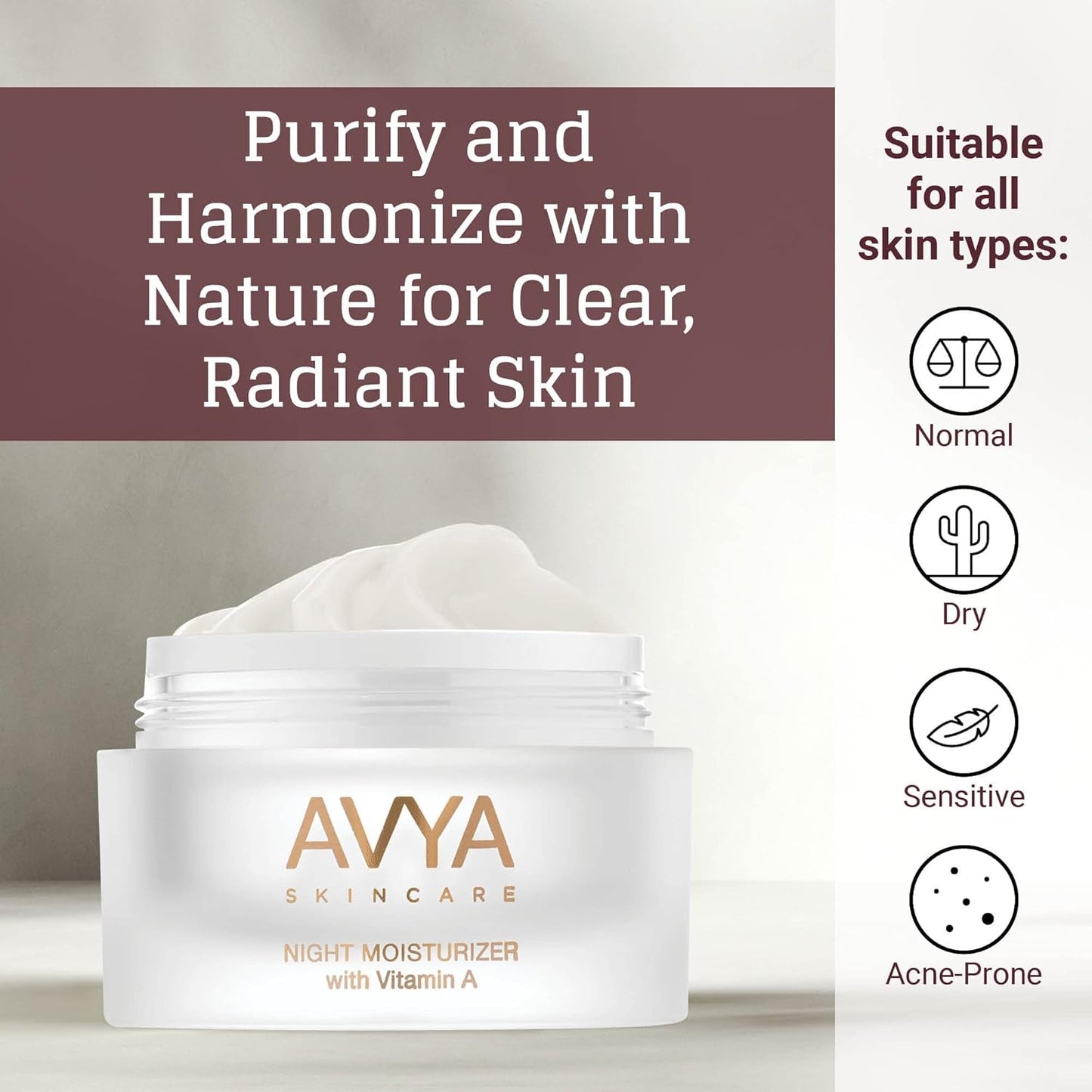 AVYA Night Moisturizer (1.7oz) - Advanced Ayurvedic Skincare/Retinol Cream with Antioxidants/Reduces Fine Lines and Wrinkles