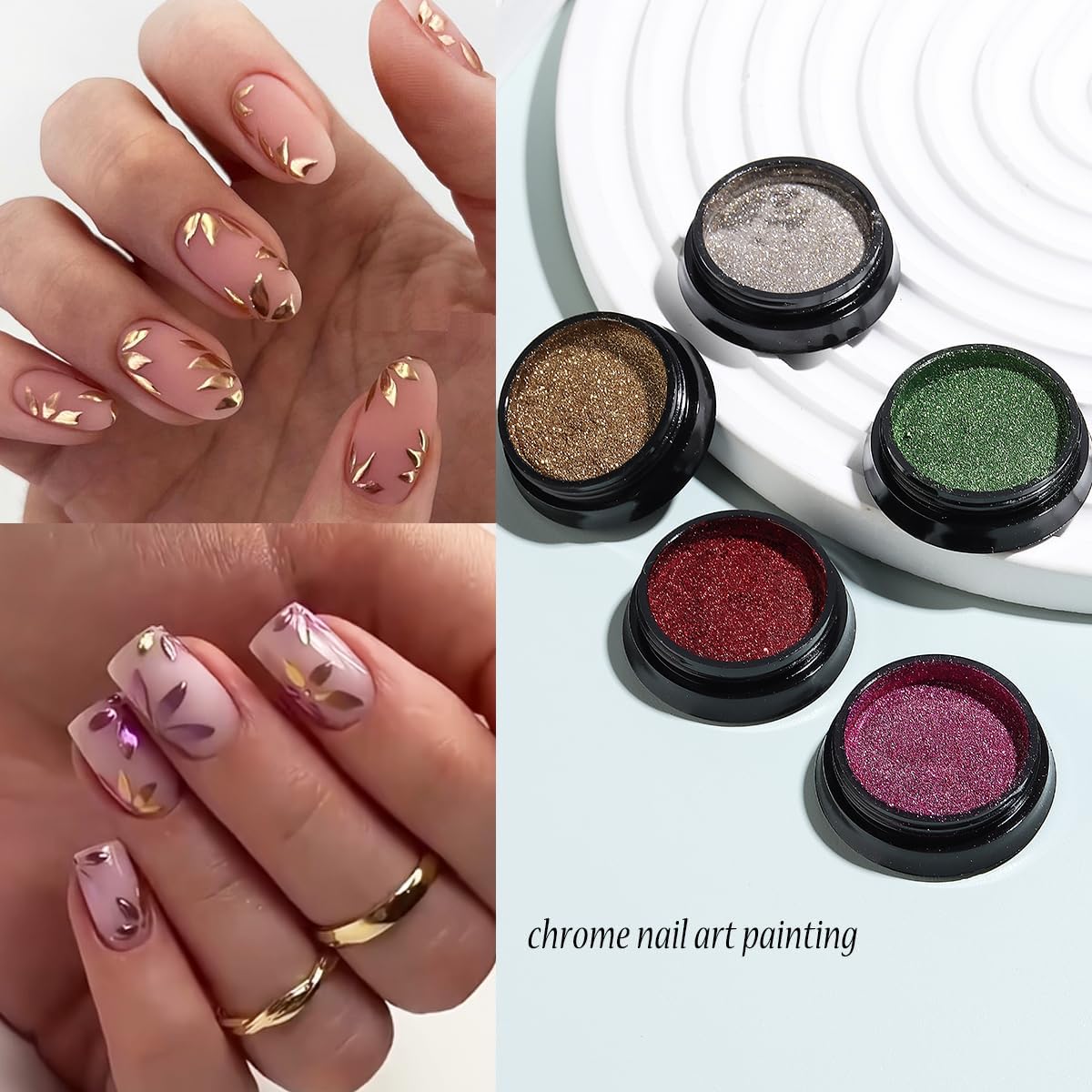 Chrome Nail Glitter Powder Set, 18 Colors Silver Black Red Green Metallic Effect Mirror Powder for Nails with Brushes, Pearl White Chrome Powder for Nails, Glazed Donut Nail Art, Manicure Supplies