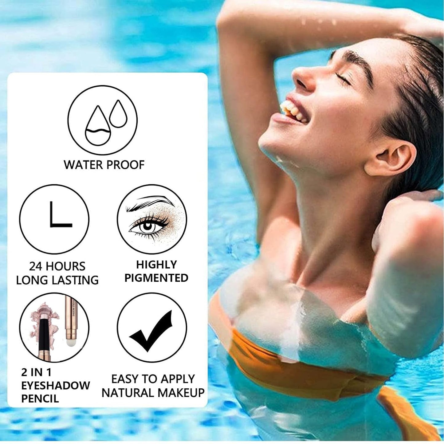 White Eyeshadow Stick Makeup, Highlighter Matte Cream Eye Shadow Pencil, Waterproof Hypoallergenic Long Lasting Crayon, Glitter Primer Palette Shimmer Eyeliner Pen wiht Soft Brush