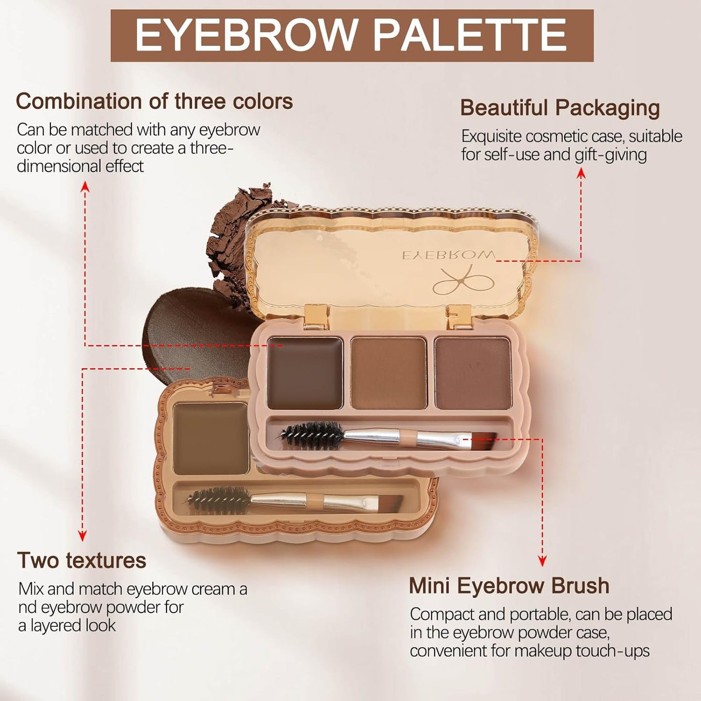 Boobeen Eyebrow Palette, 7 Colors Brow Powder Kit, Eye Brow Pomade with Double-ended Brush, Long-lasting Eye Makeup Kit, Sculpt & Define Eyebrows, for Beginners